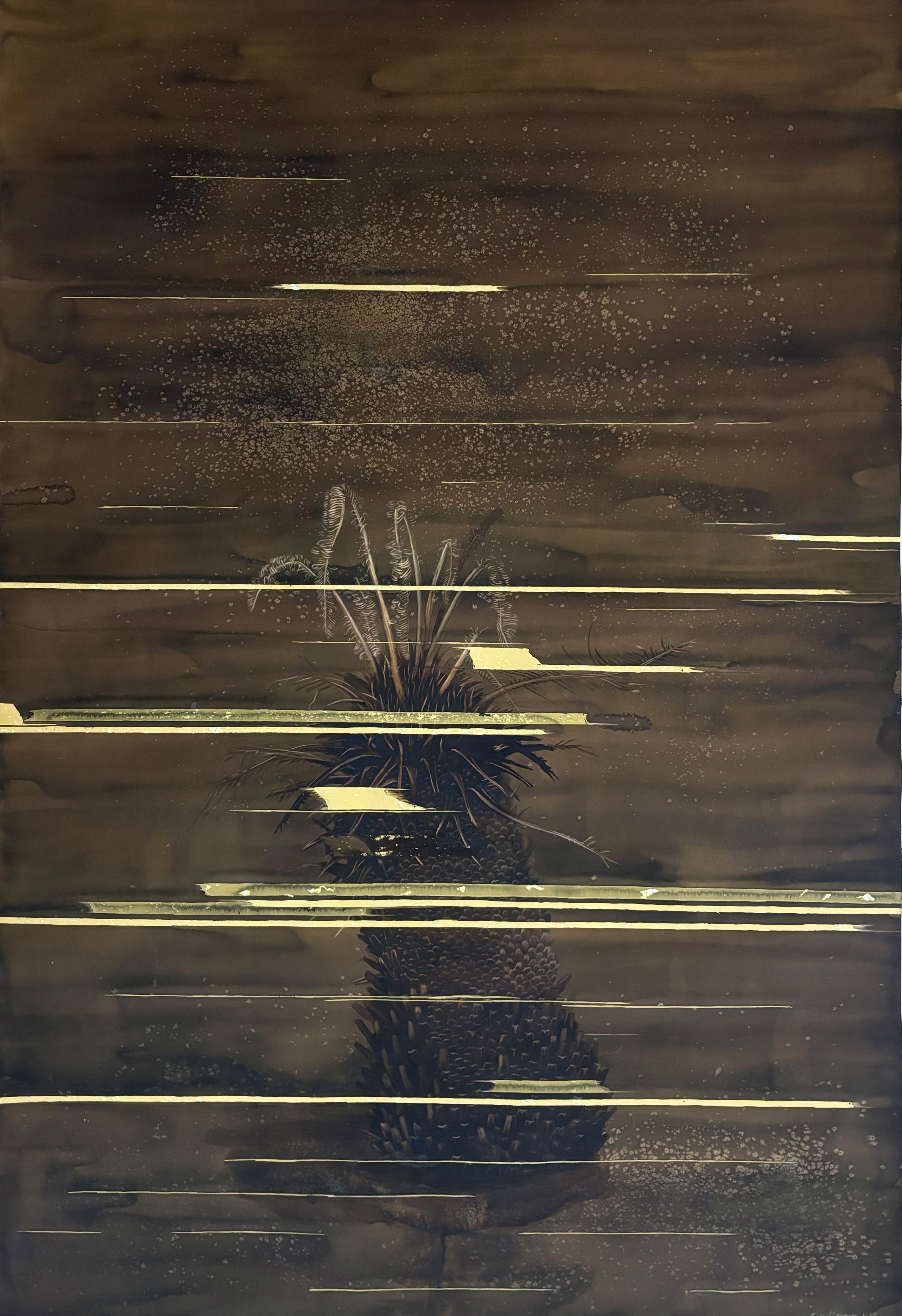 herd of sheep on road painting