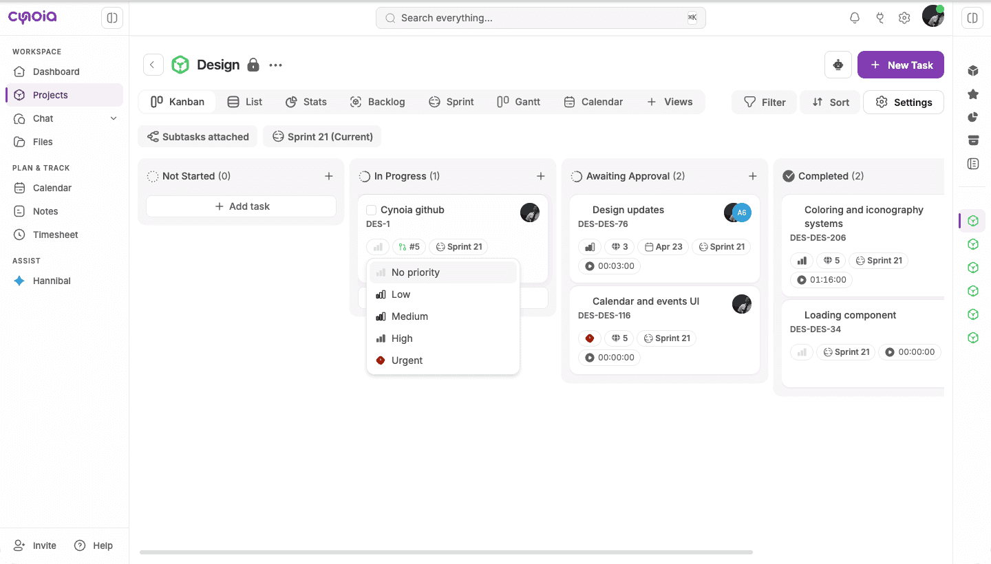 Editing priority on a task card