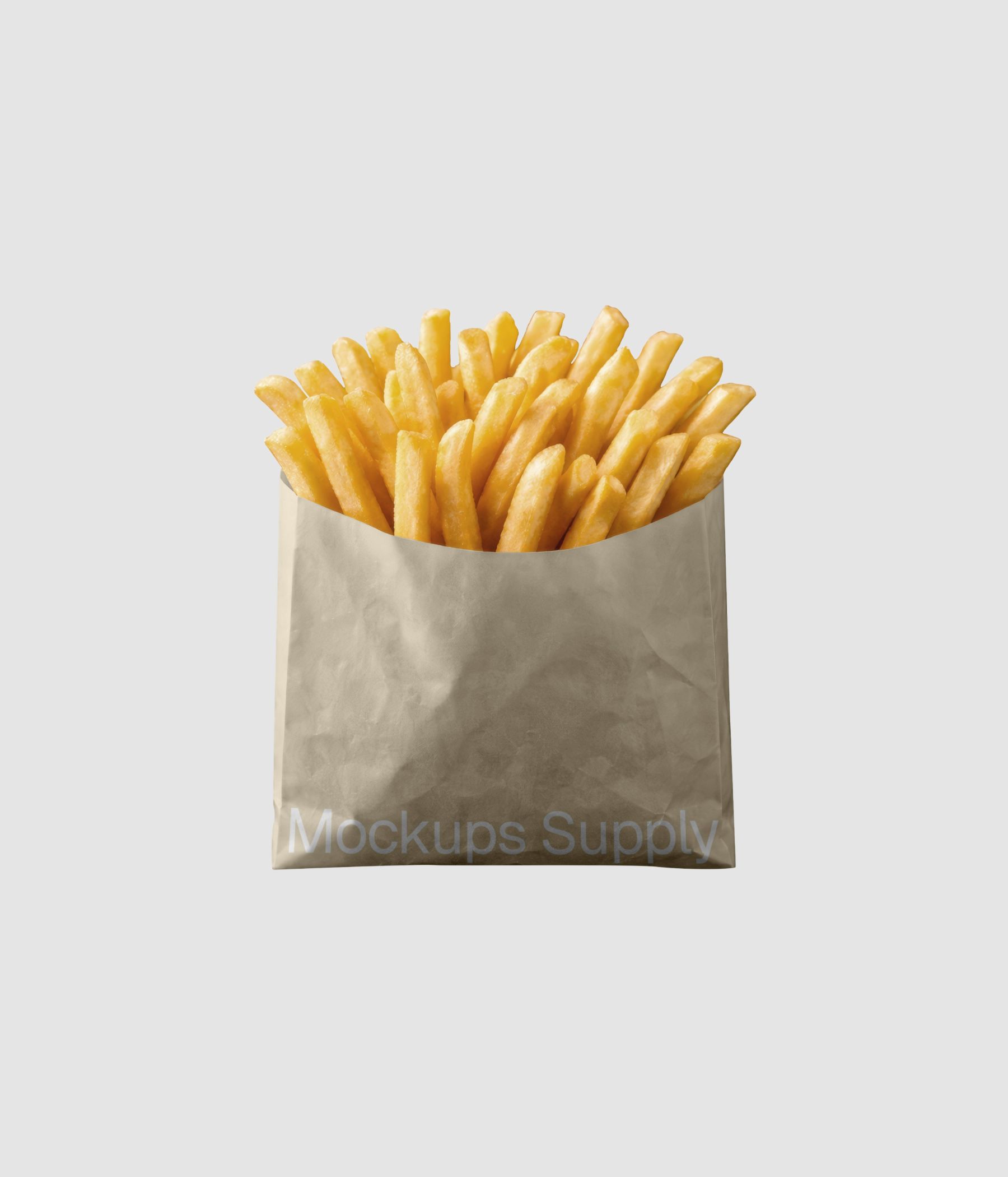 French fries paper bag mockup featuring editable packaging design on customizable surface for restaurant food service branding