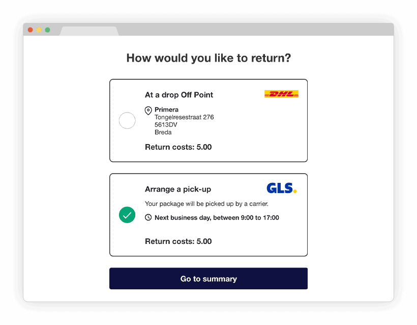 stand der retoure Sendcloud portal at