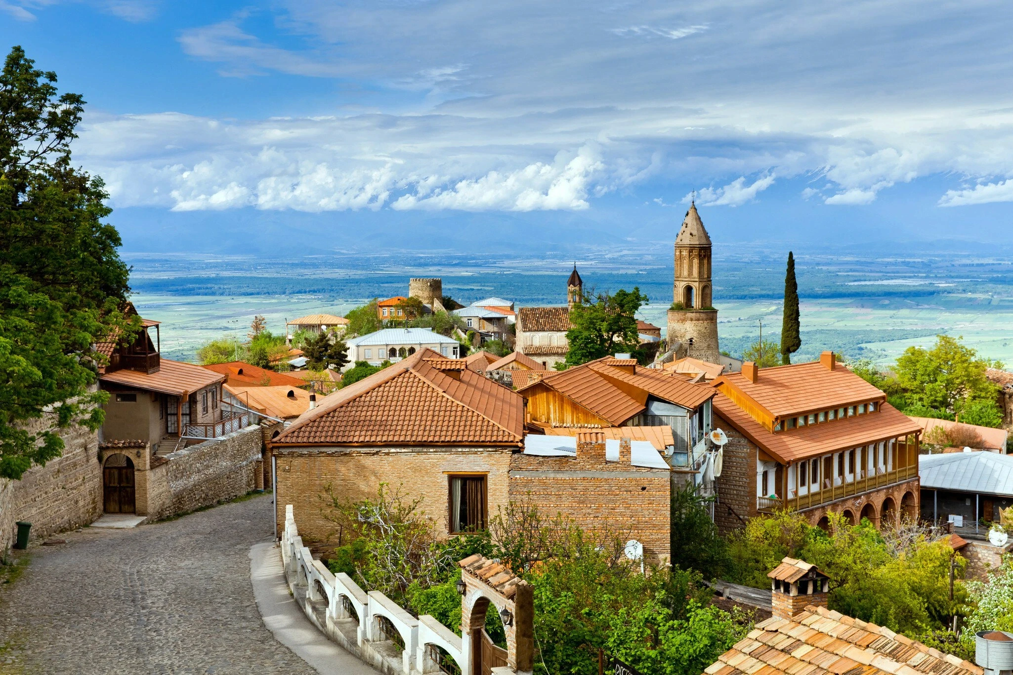 Hilltop town with valley views