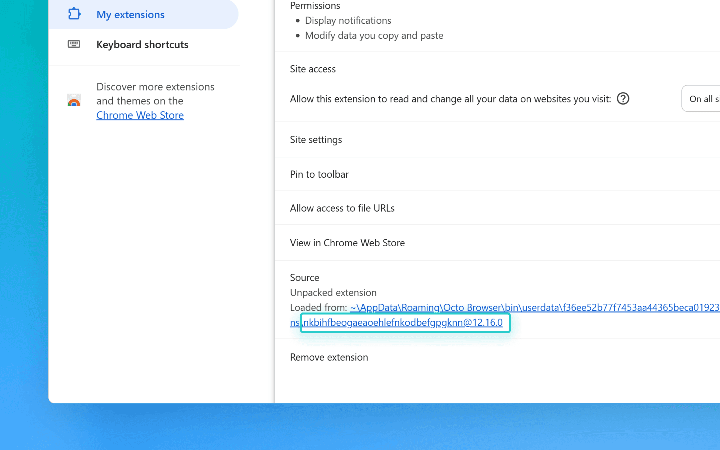 copy the extension UUID