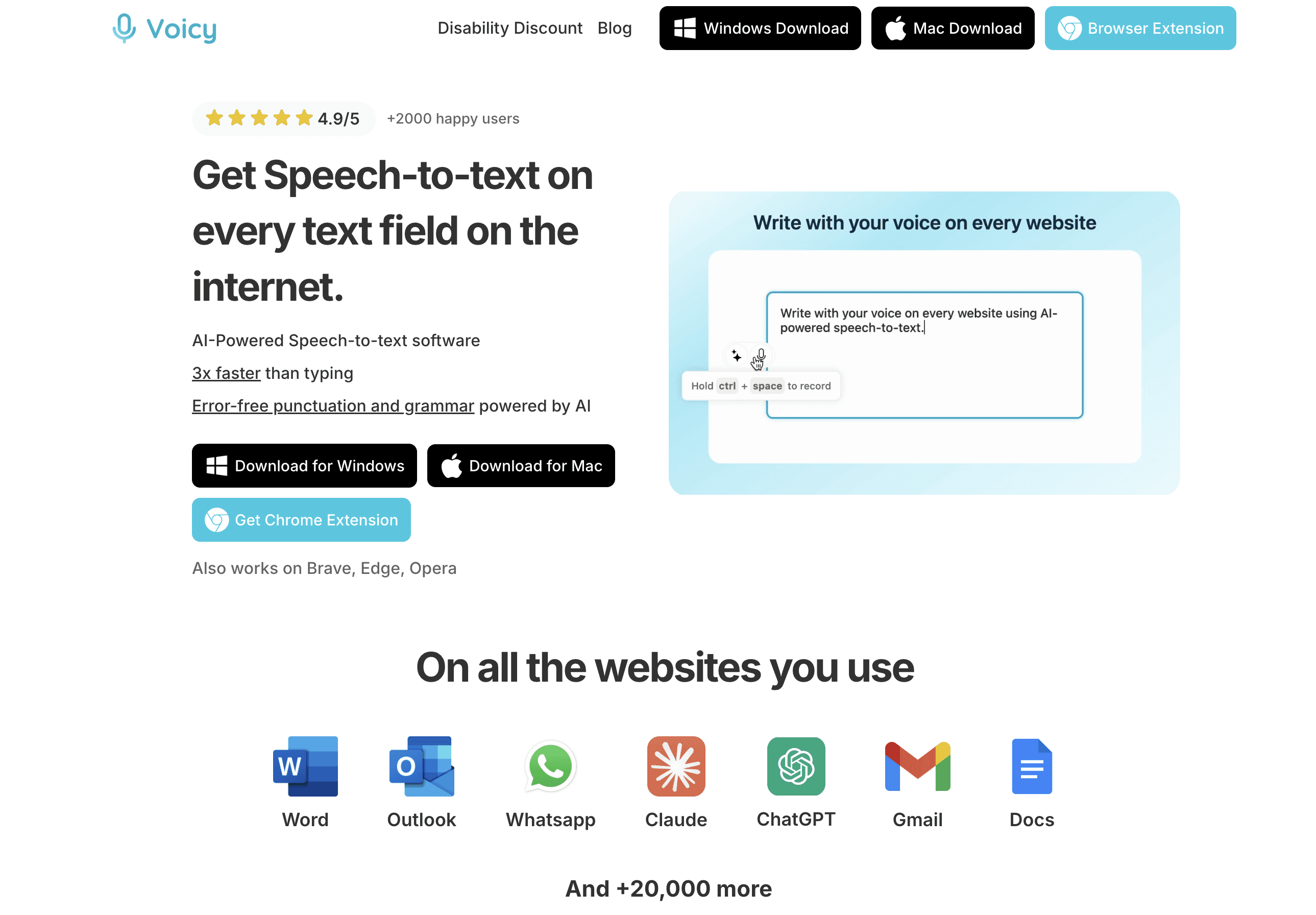 Voicy Speech-to-Text Homepage 