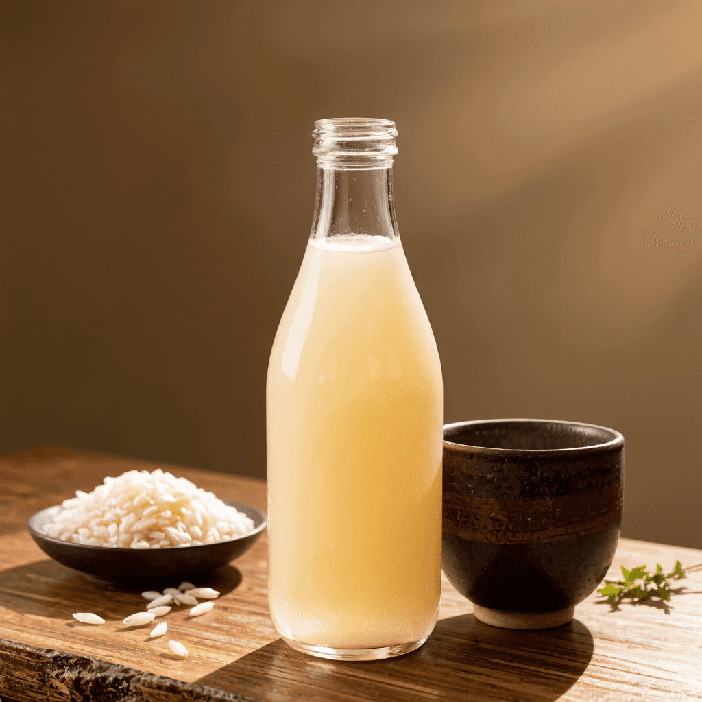 product photography of bottle of traditional Korean rice drink