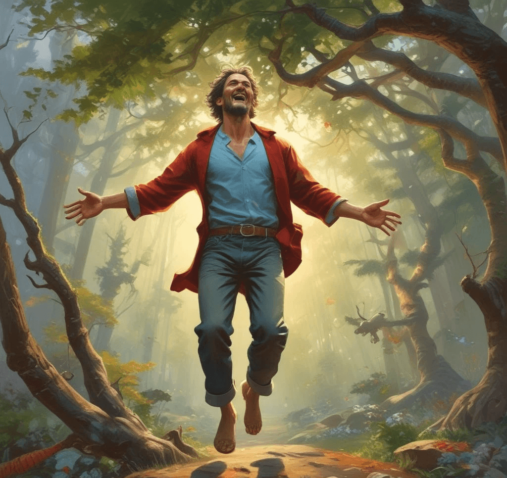 Heso blog image, a man in the woods joyful to be free of all stress