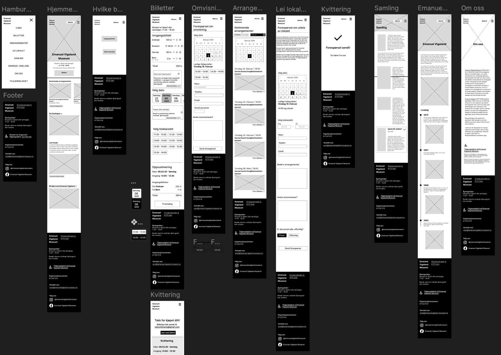 lo-fi wireframes av emanuel vigeland nettsiden