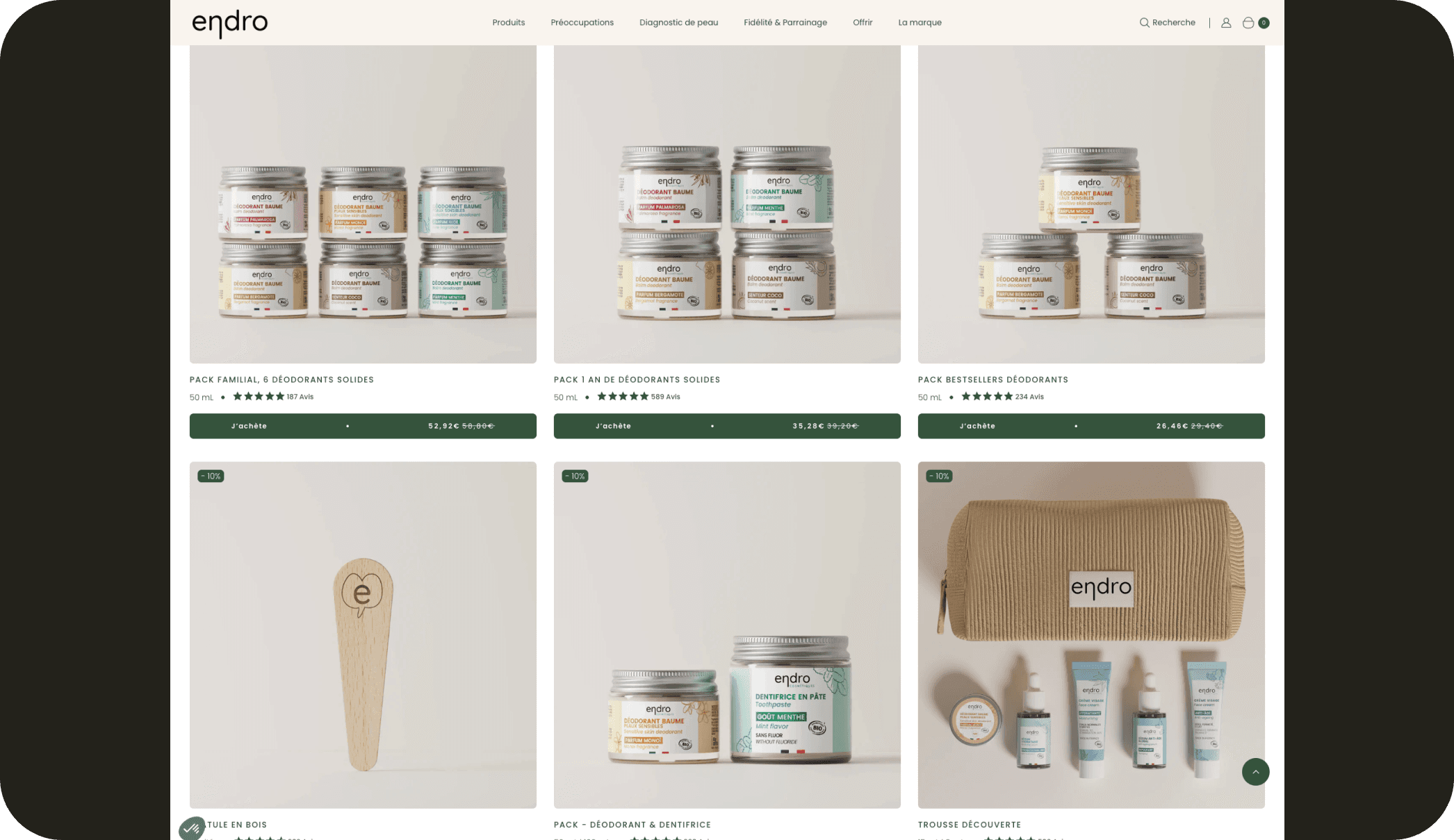 Endro Cosmétiques Digital Twin Product Catalog on  eCommerce