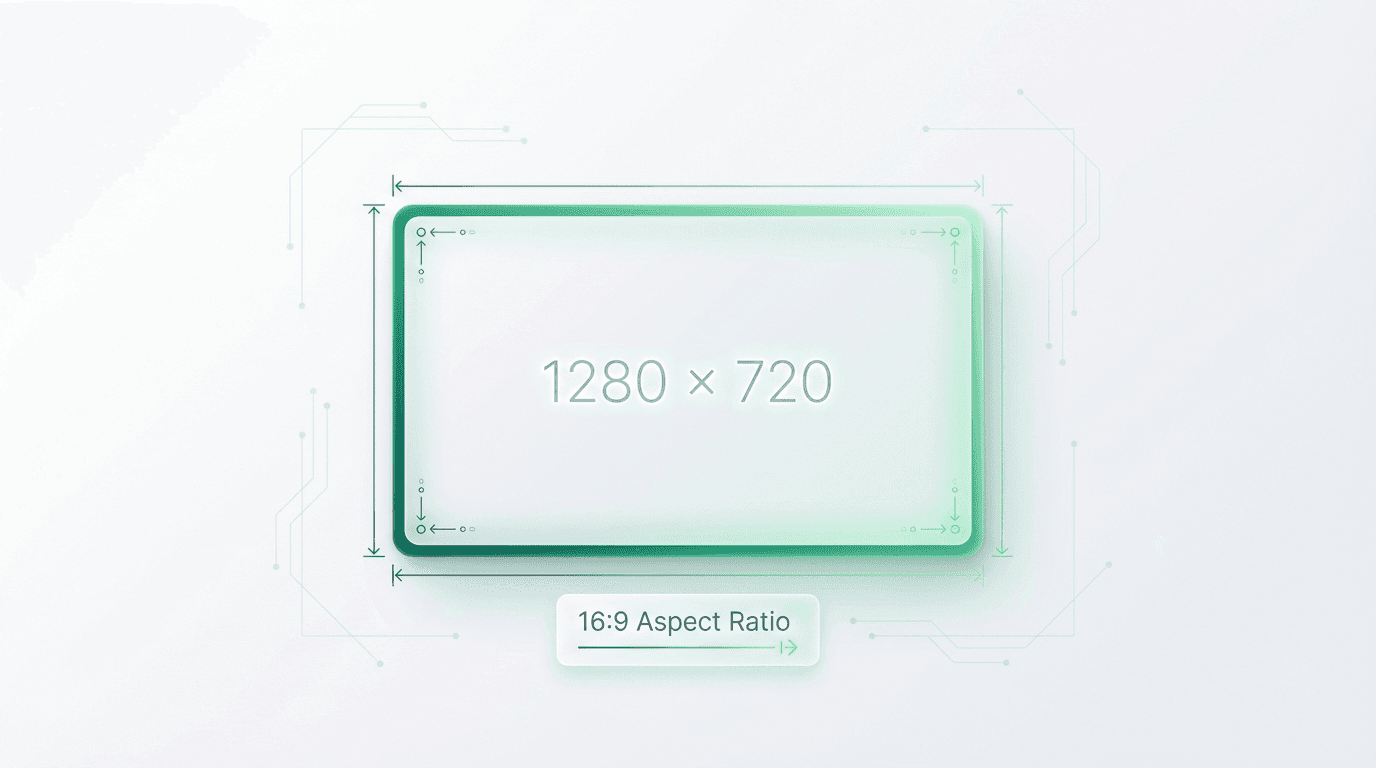 YouTube thumbnail dimensions diagram showing 1280x720 pixels in 16:9 aspect ratio