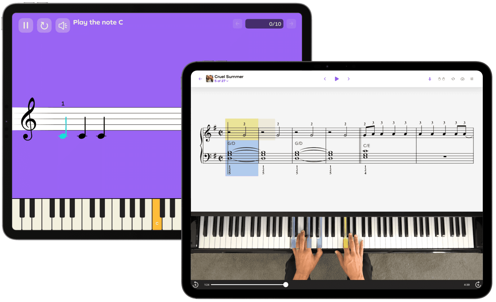 Simply Piano and Playground Sessions running on tablets