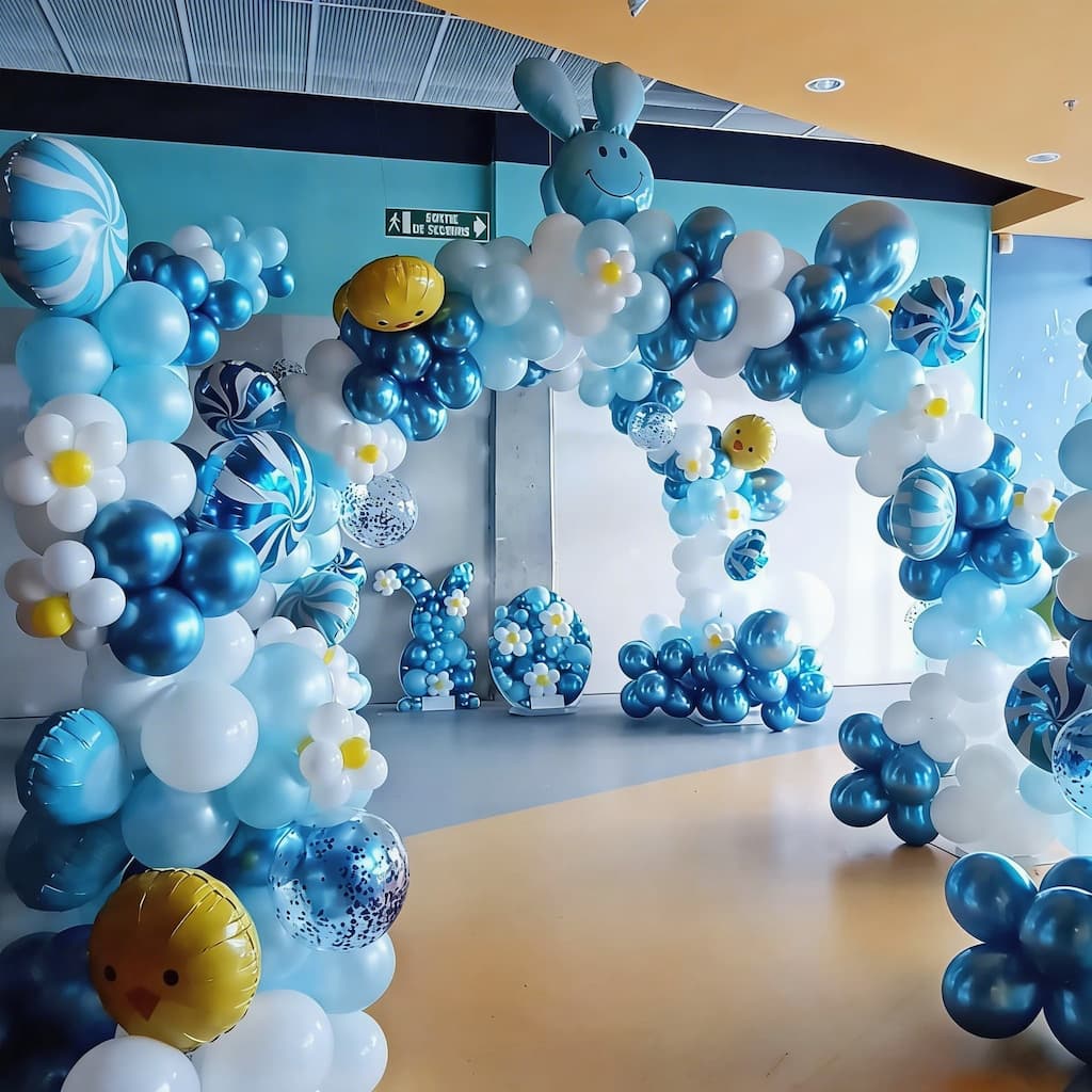 Multiples arches de ballons blands et bleues à la Roche-Sur-Yon