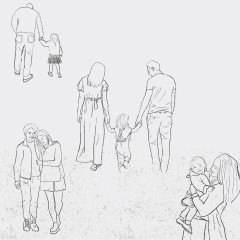 Portada de La familia chilena bajo la lupa, estudio de IdeaPaís, mostrando una ilustración de diversas familias dibujadas, incluyendo una pareja sin hijos, una pareja con hijos, un padre con una hija, una madre con un bebé.