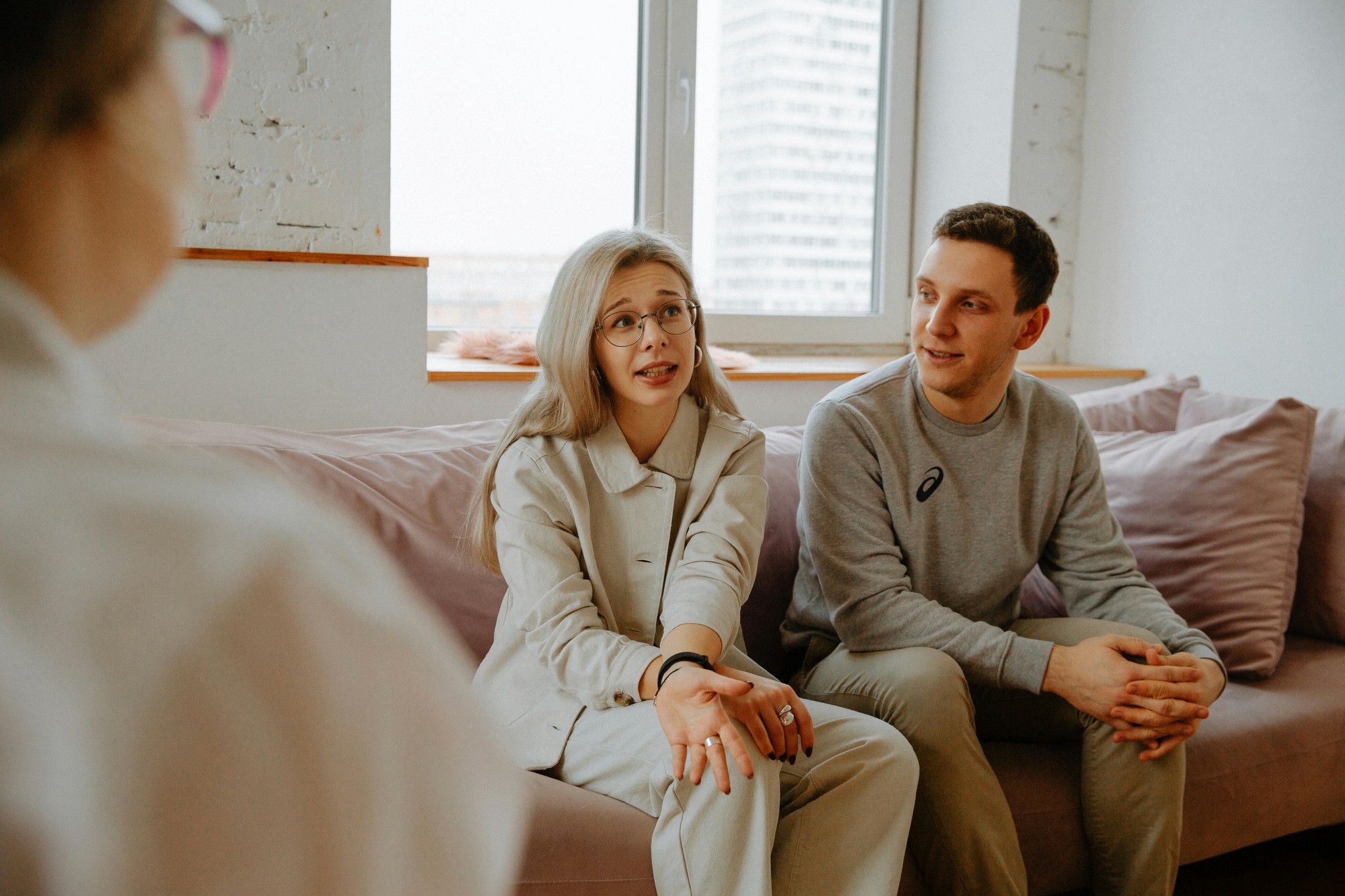 Couple talking with a therapist