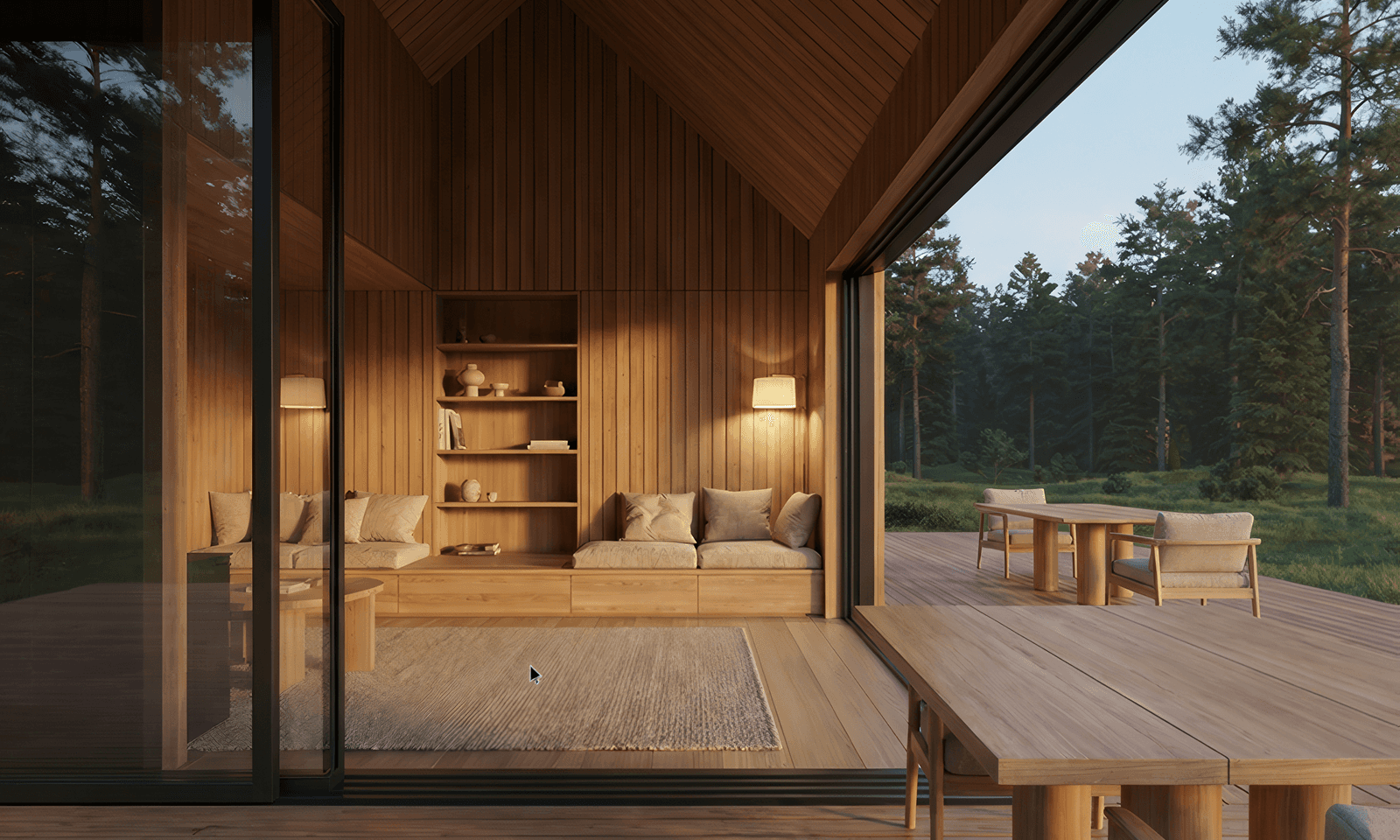 Modern pink seating area in a bright atrium