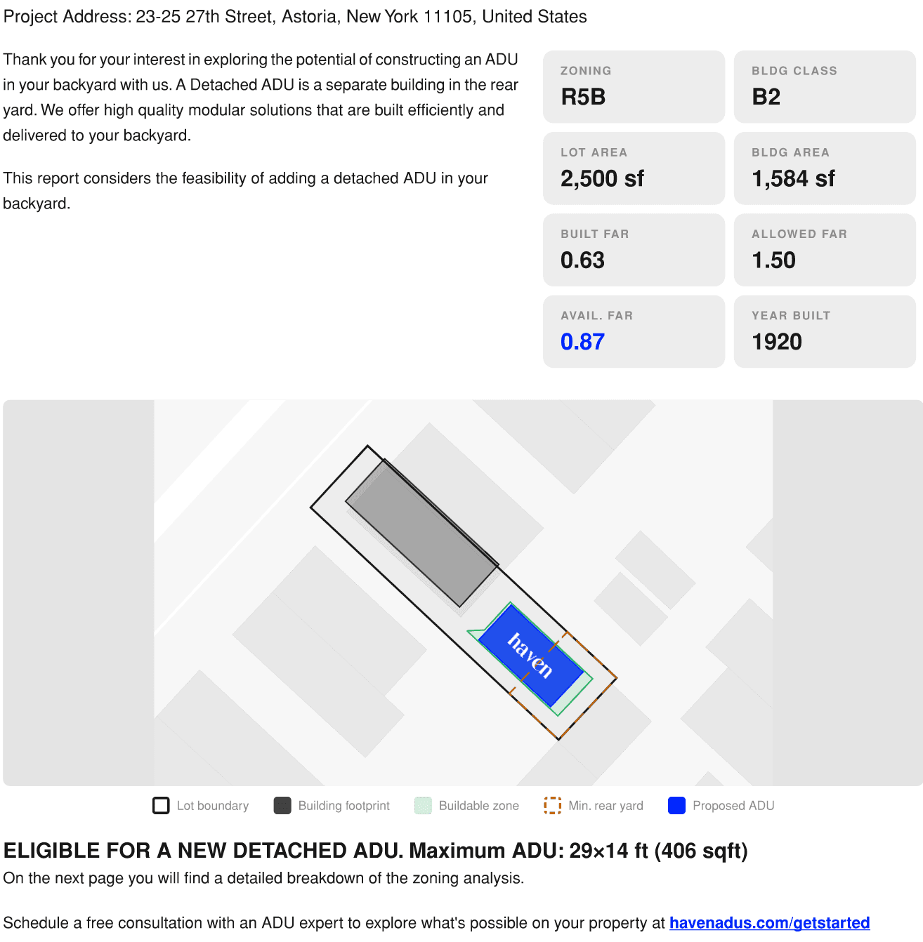 Title: Haven Eligibility Report - Property Summary and Site Plan - Description: Haven Eligibility Report - Property Summary and Site Plan
