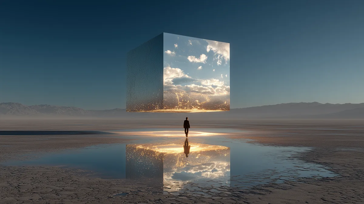 Reflective Cube in Desert