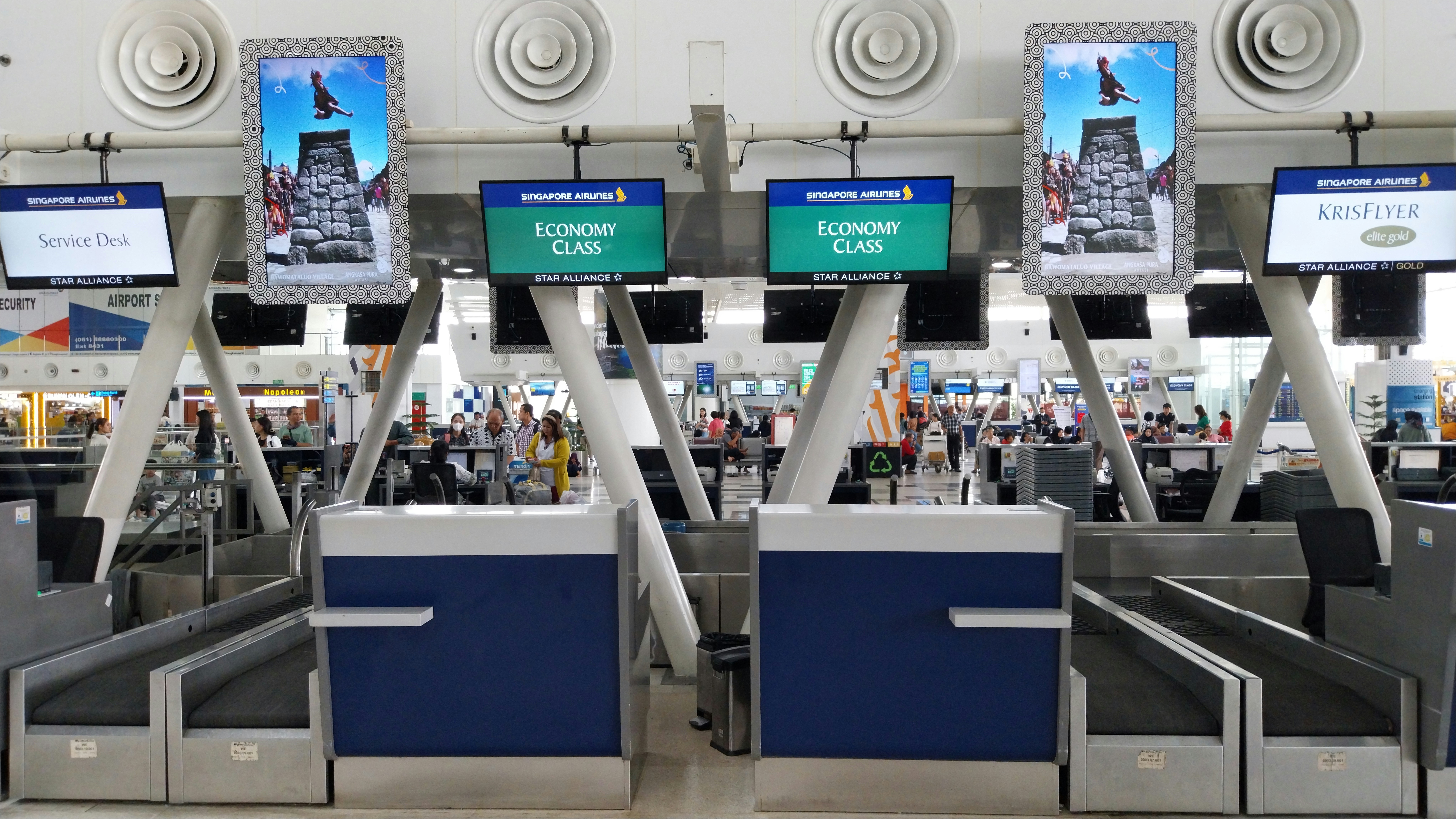 A row of turns at an airport terminal