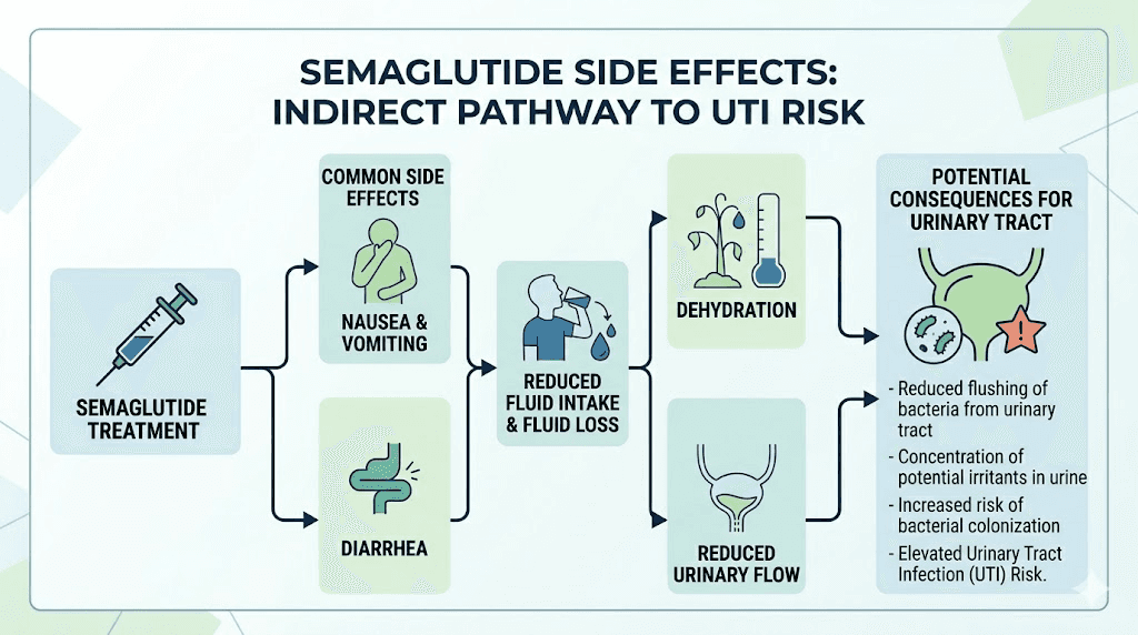 How semaglutide side effects can indirectly increase UTI risk flowchart