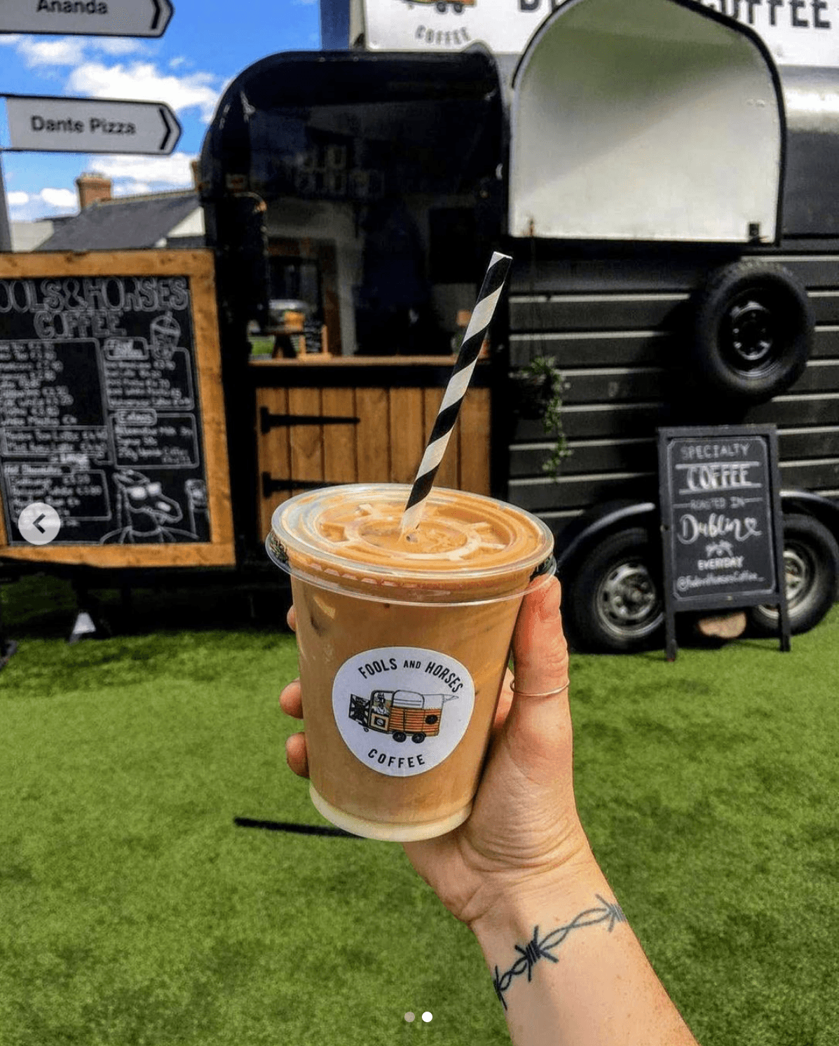 Colour coffee van and menu – Brand-in-use image for Irish street coffee vendor.