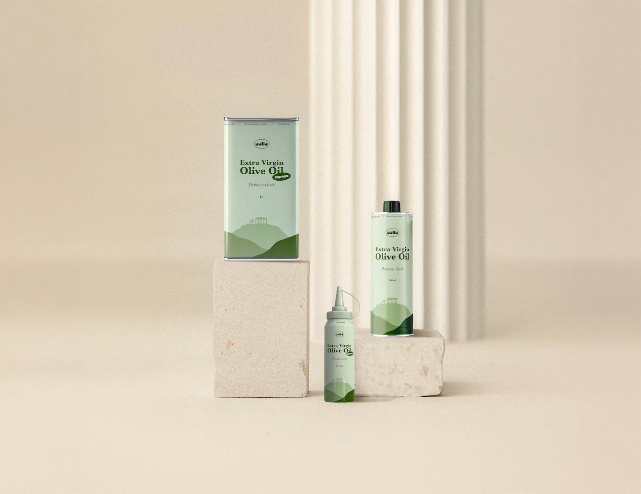 projet oolio m2graph huile d'olive grecque packaging bouteille 3 formats différents
