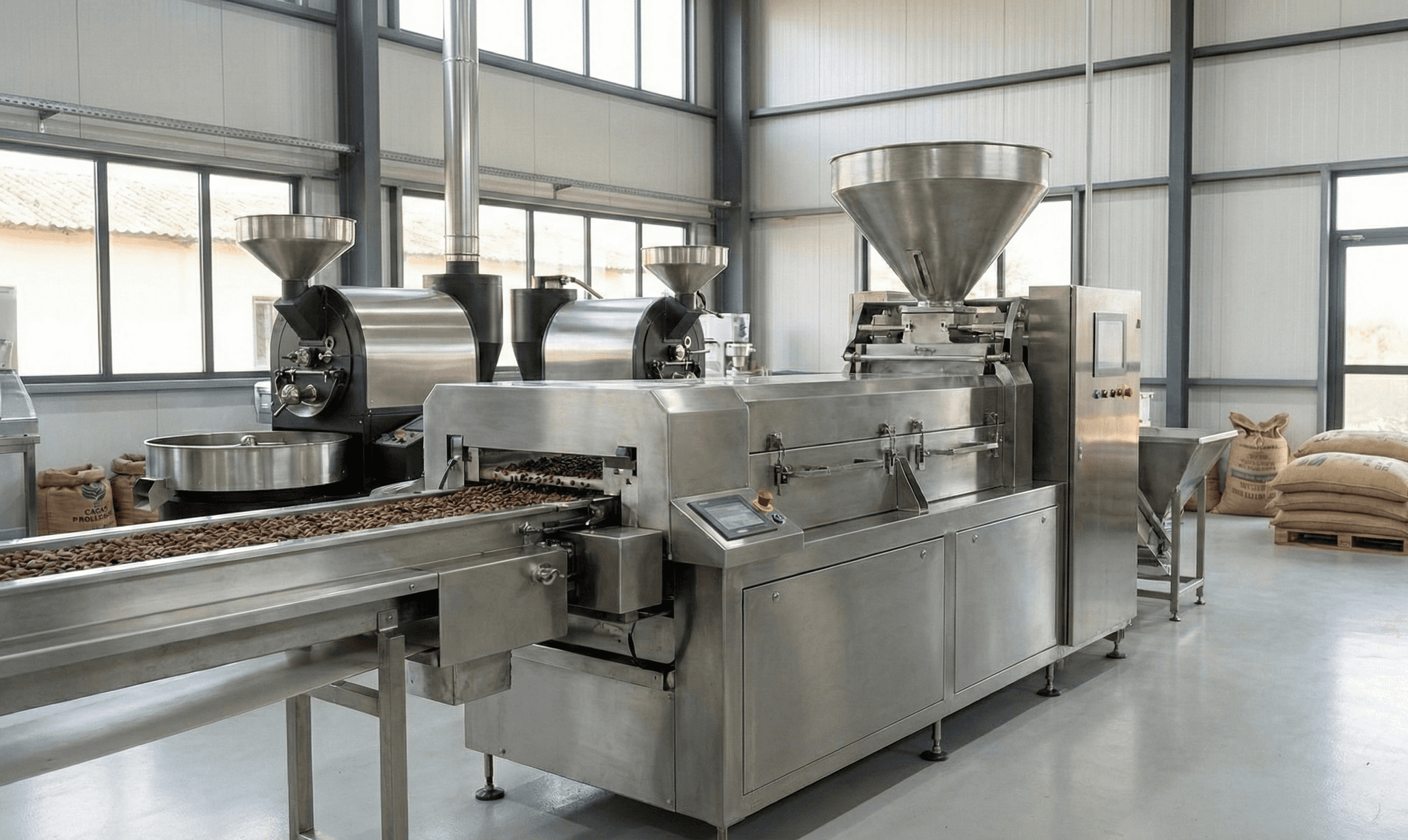 Machine de transformation du cacao dans une usine