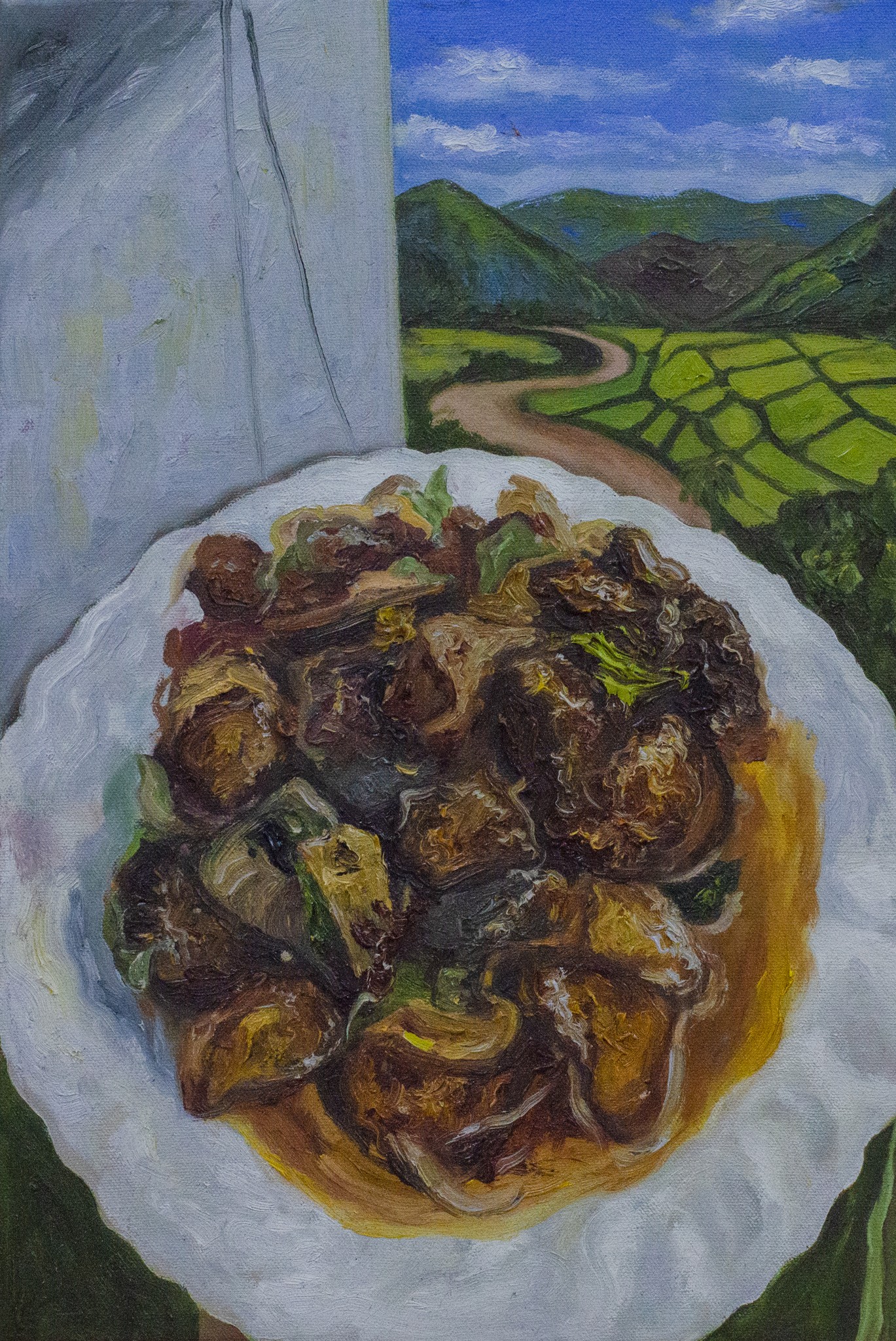 red and white abstract painting