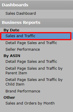 Amazon Dashboard Business reports Sales and Traffic