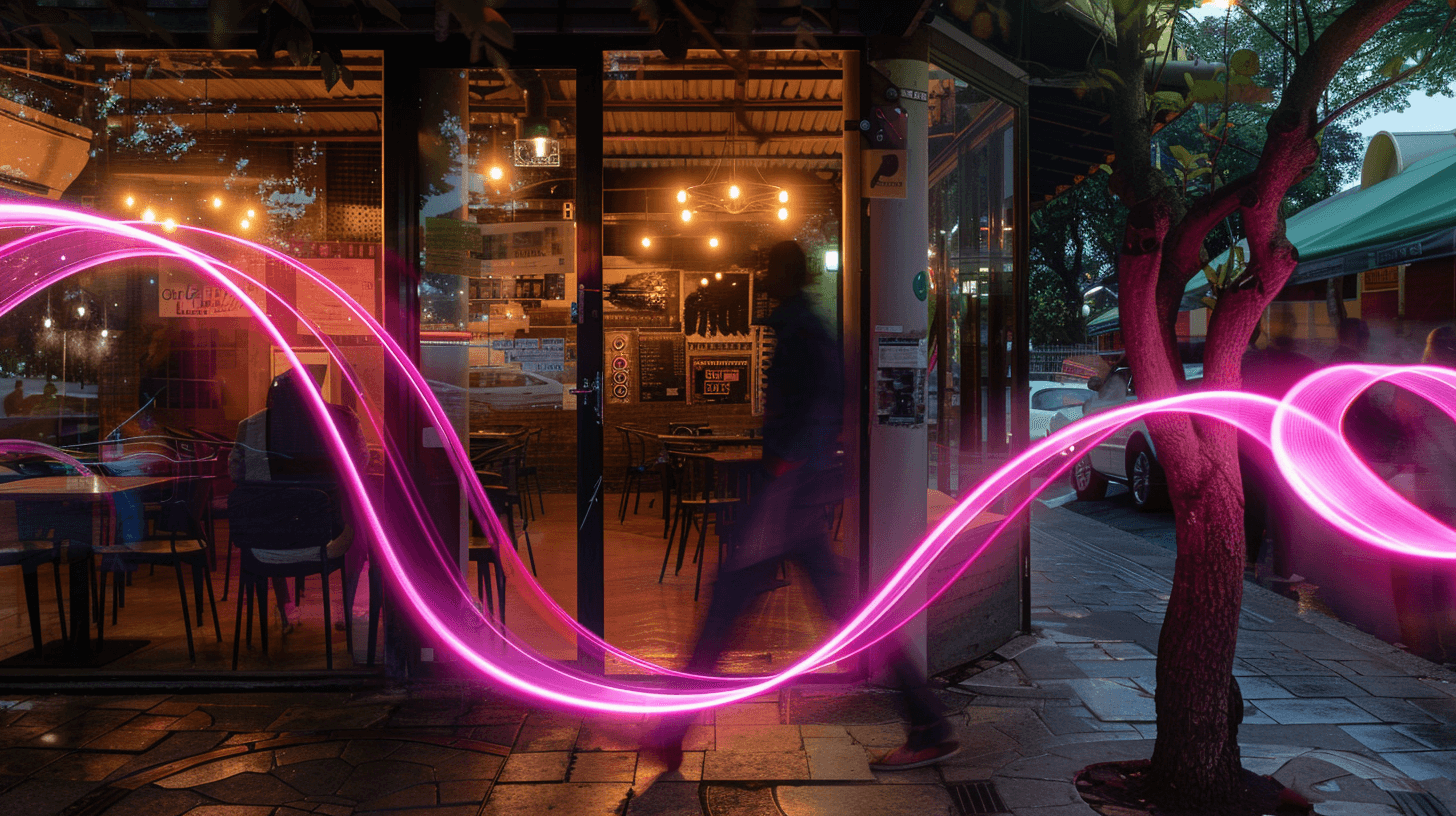 Restaurant entrance with a man walking past
