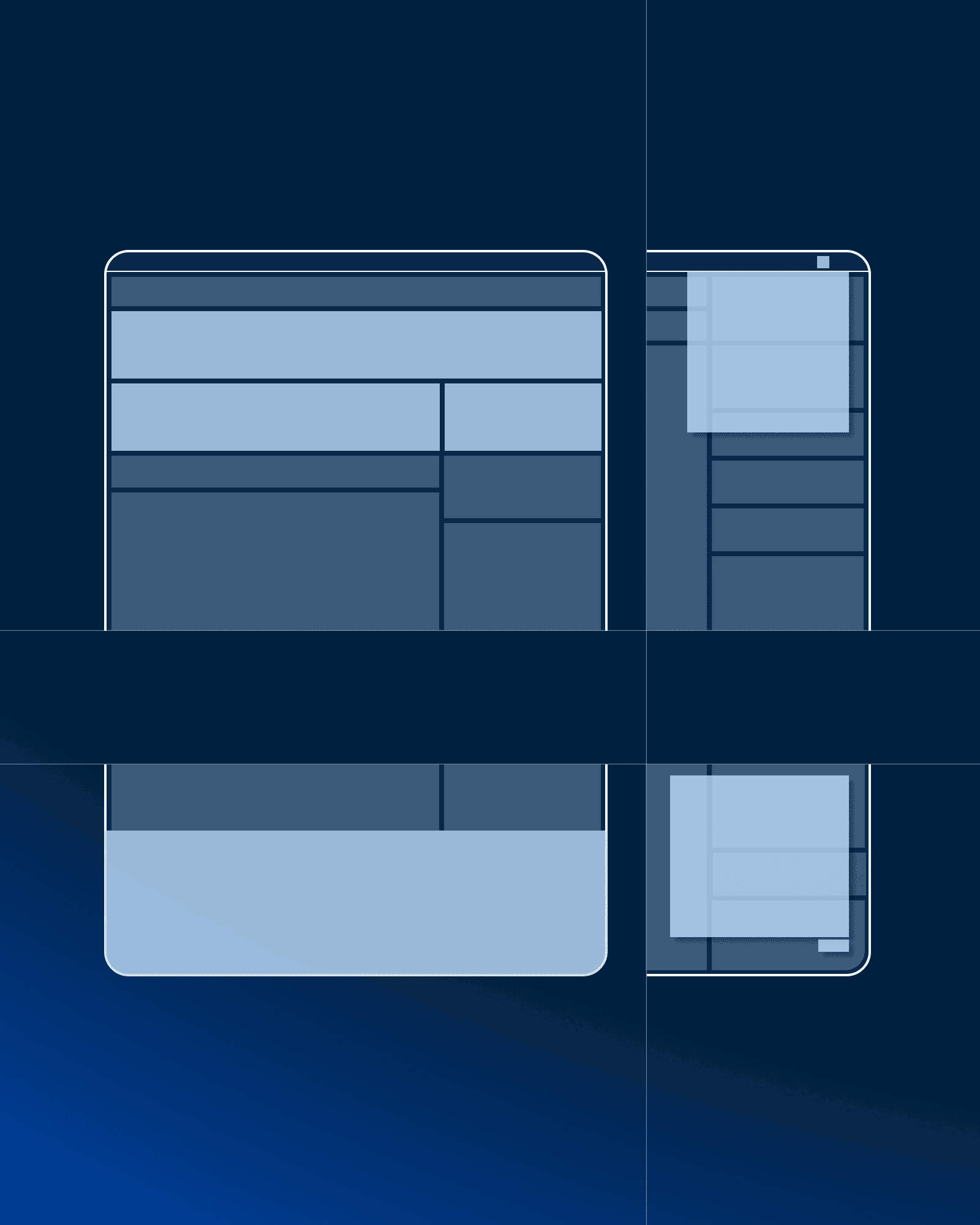Diagram: Low-fidelity wireframes showing proposal creation workflow with multiple layout variations