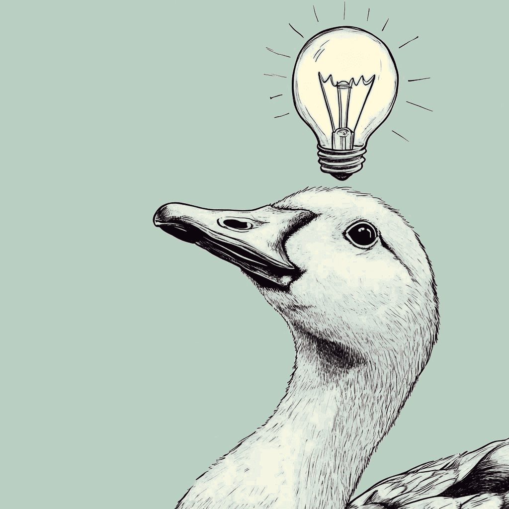 Illustration of goose with light bulb above head