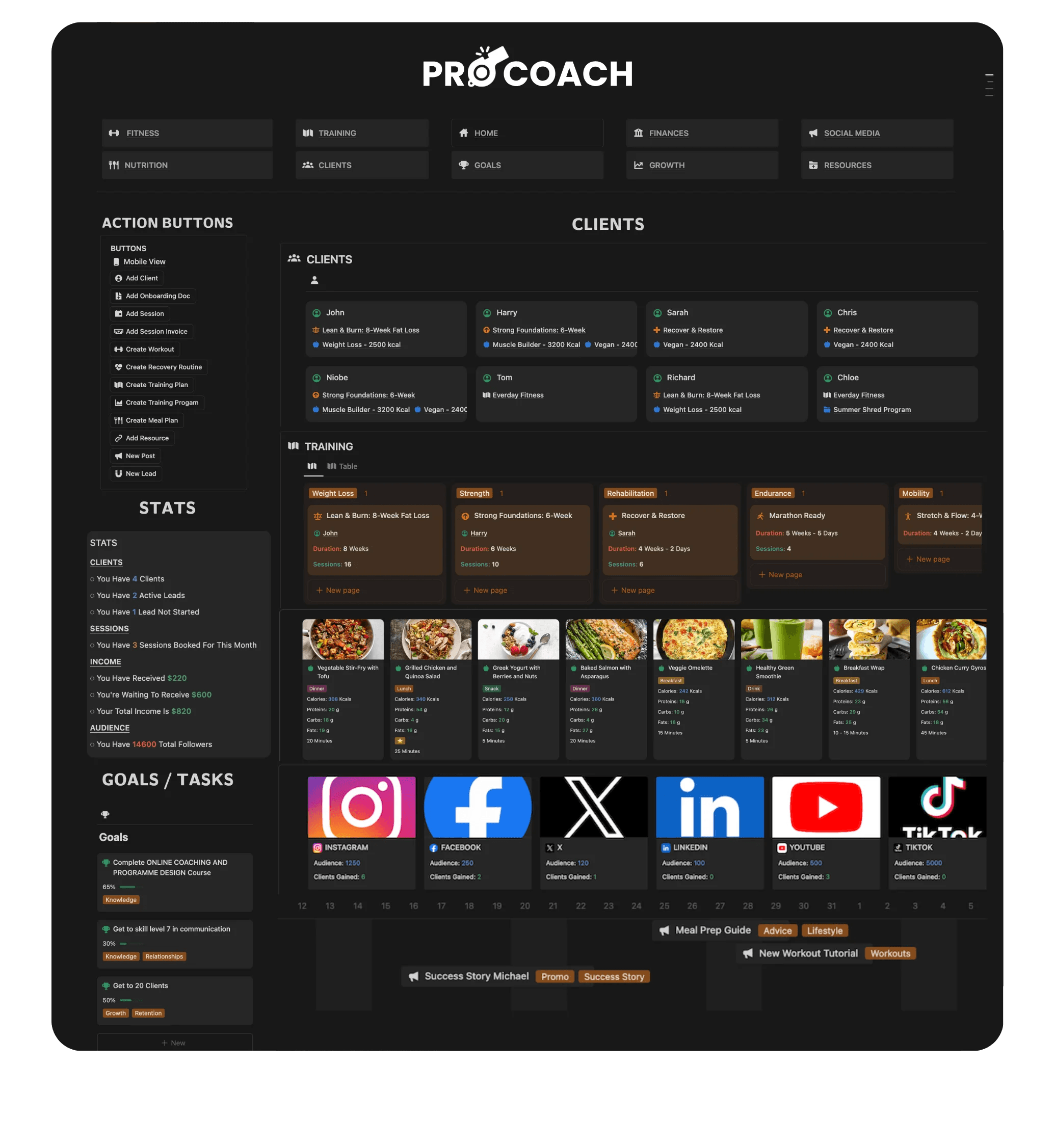 personal trainer notion template dashboard