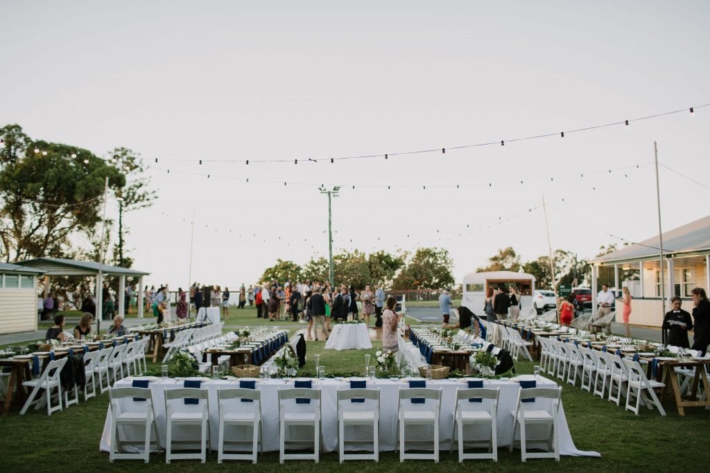 Outdoor table set up by the coast