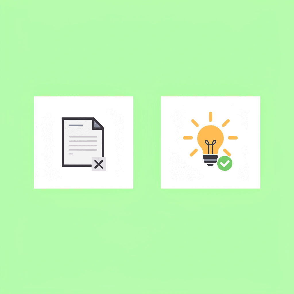 Comparison showing unfocused writing on left with X mark versus focused, structured writing on right with checkmark