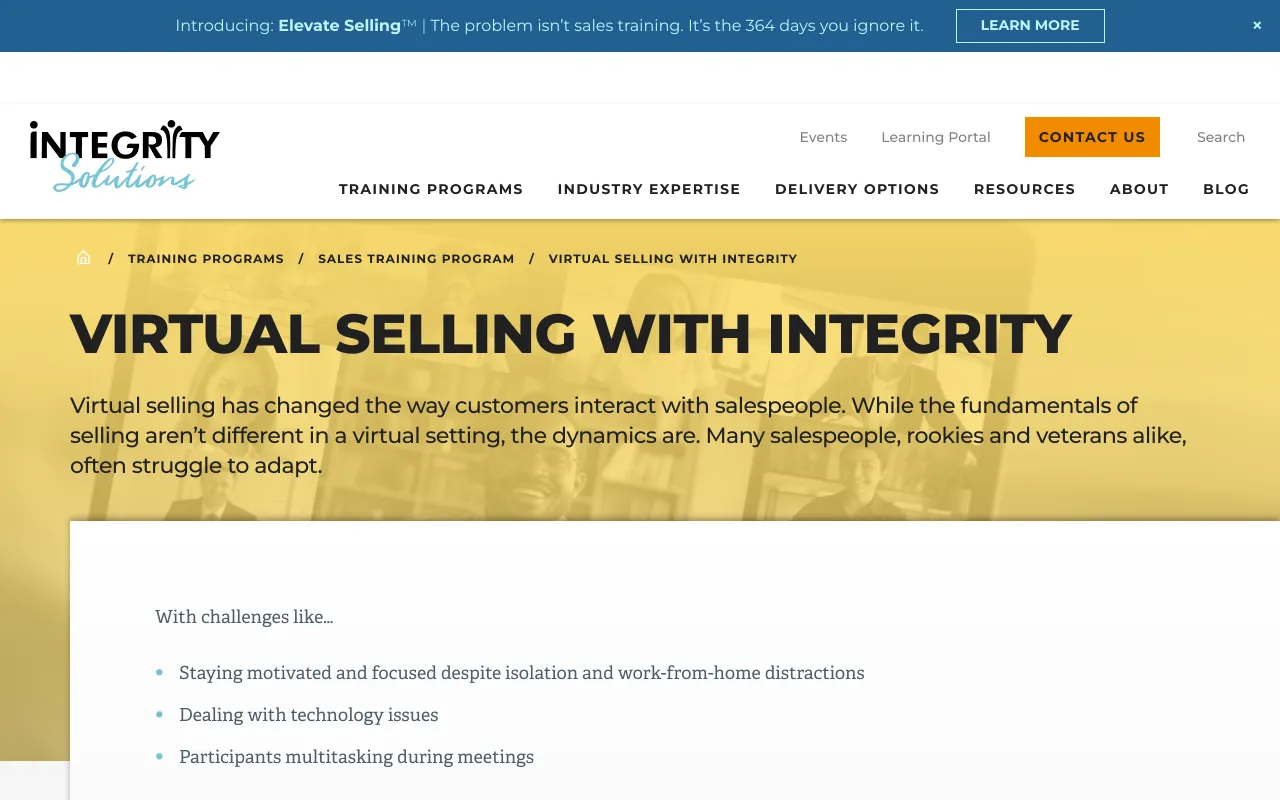 Integrity Solutions Virtual Selling With Integrity program page