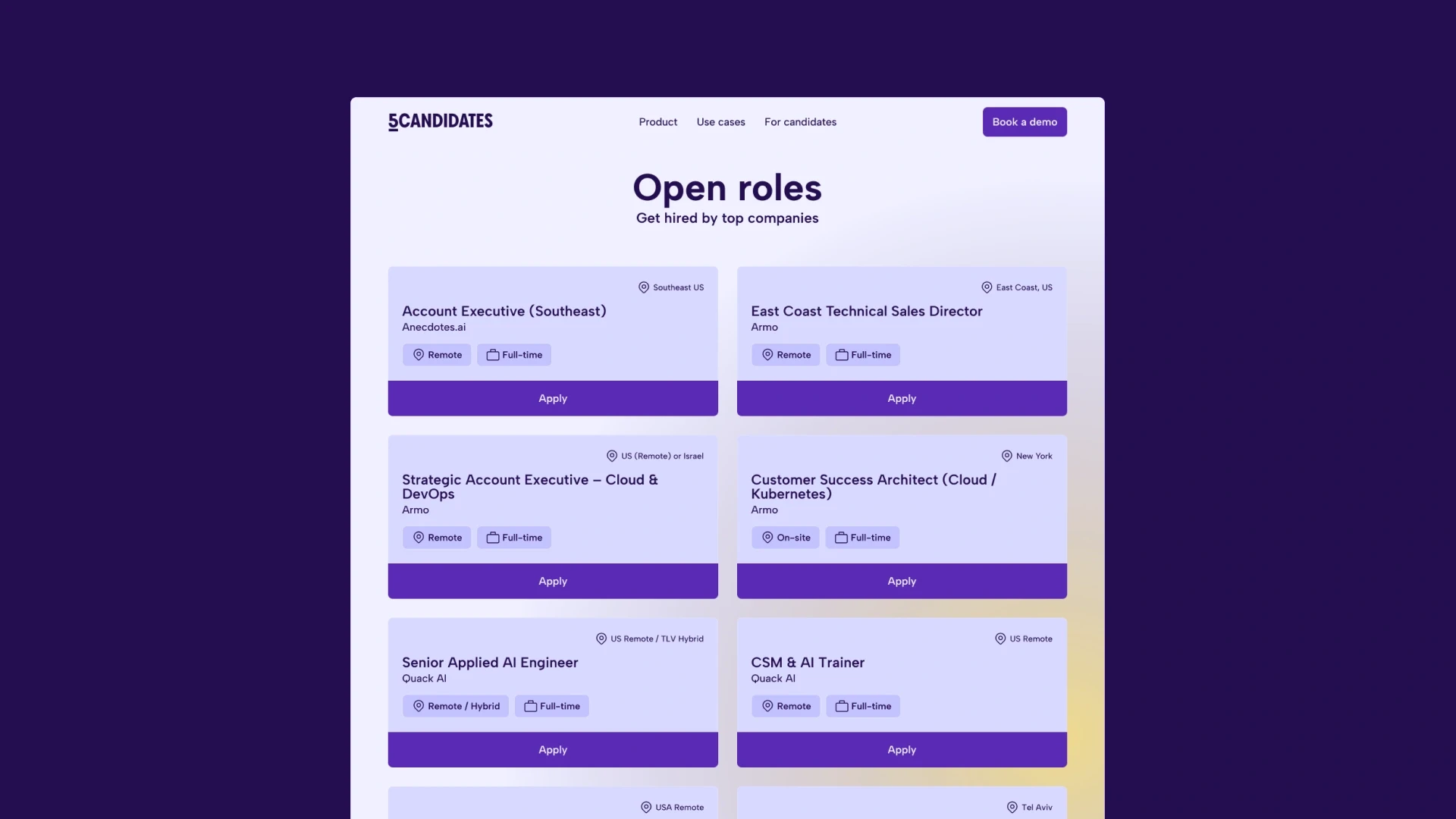 Open roles page
