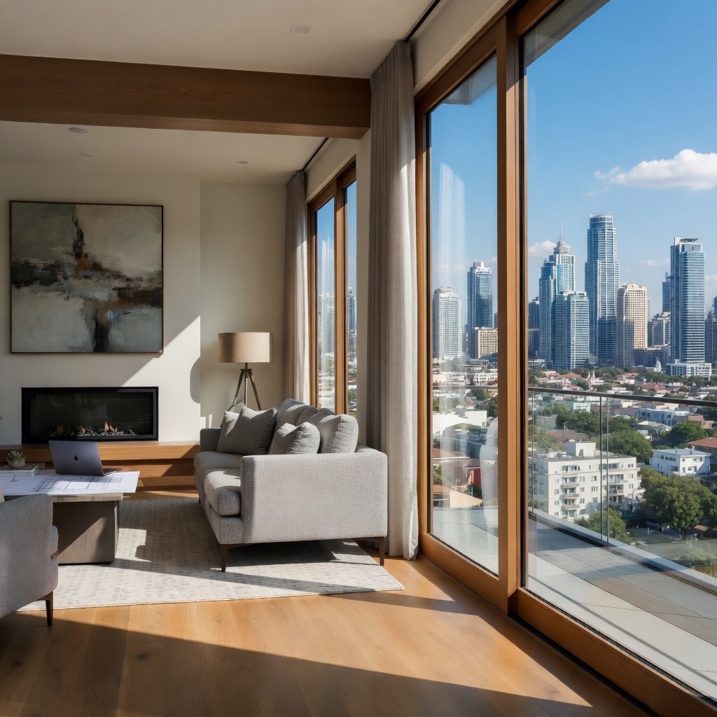 luxury home with skyline in background