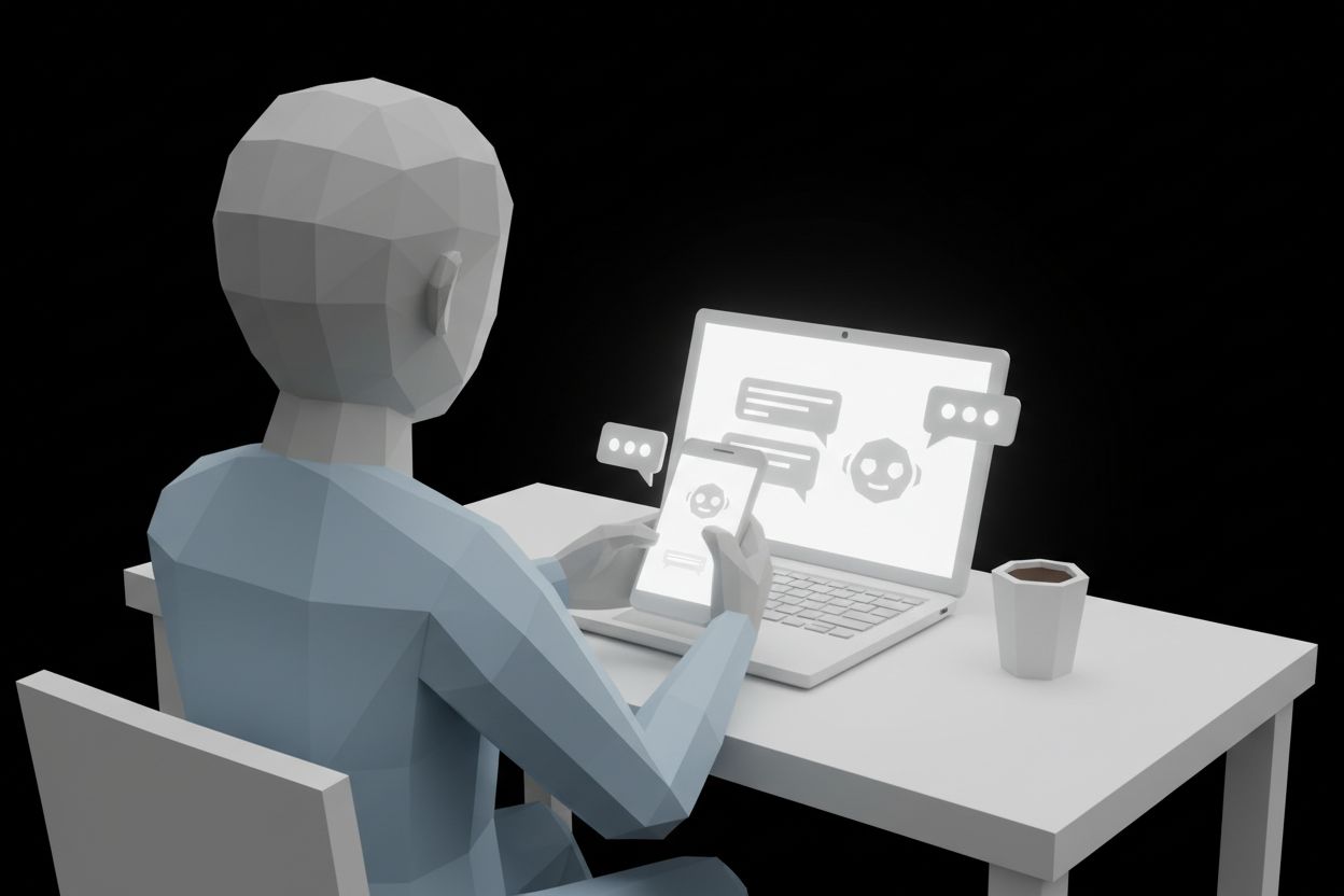 Person using a chatbot on a laptop and smartphone