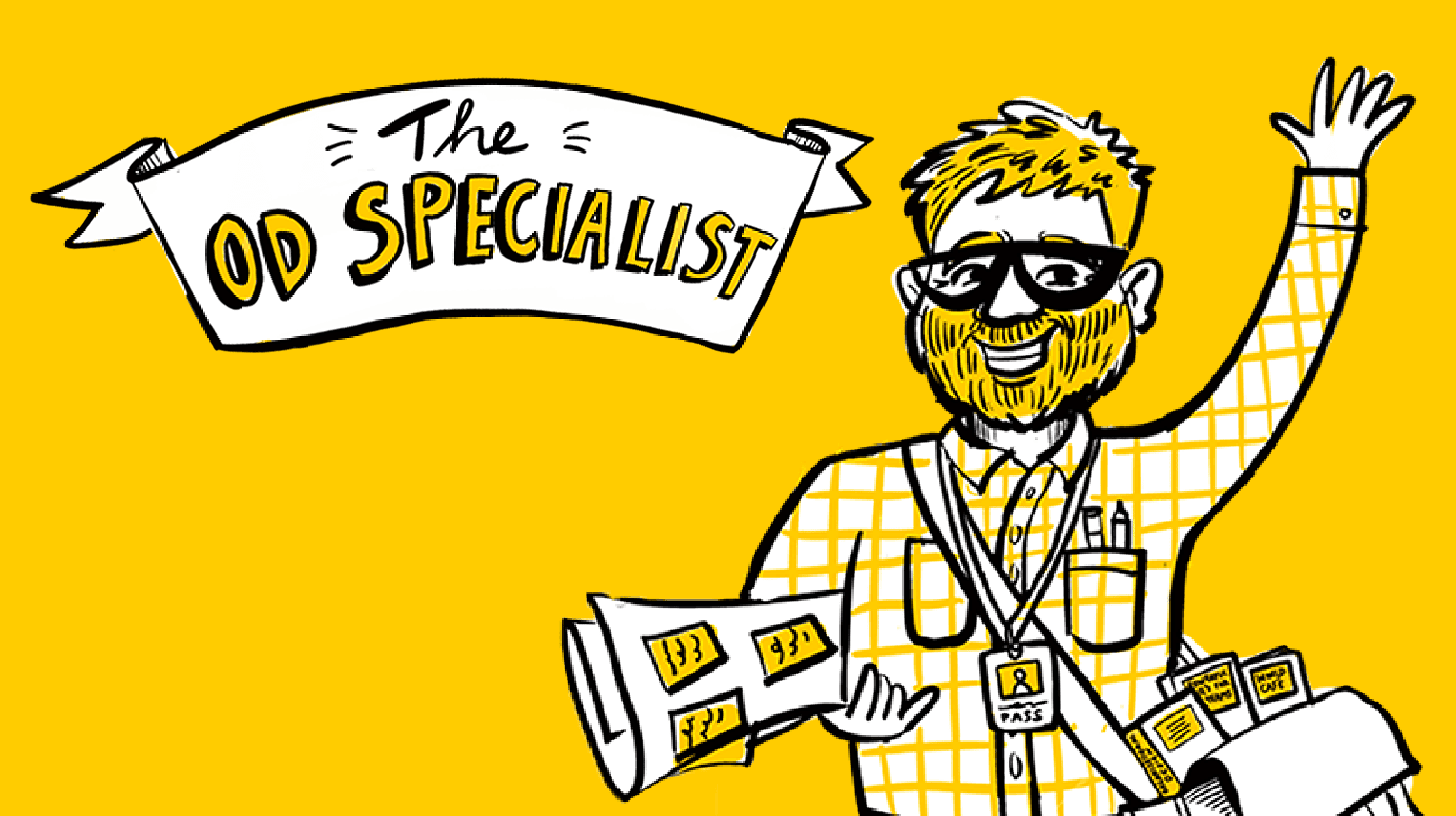 Bespoke hand-drawn digital image of an Organisation Development (OD) Specialist – a strategic change partner, improving organisational effectiveness. Created by Inky Thinking