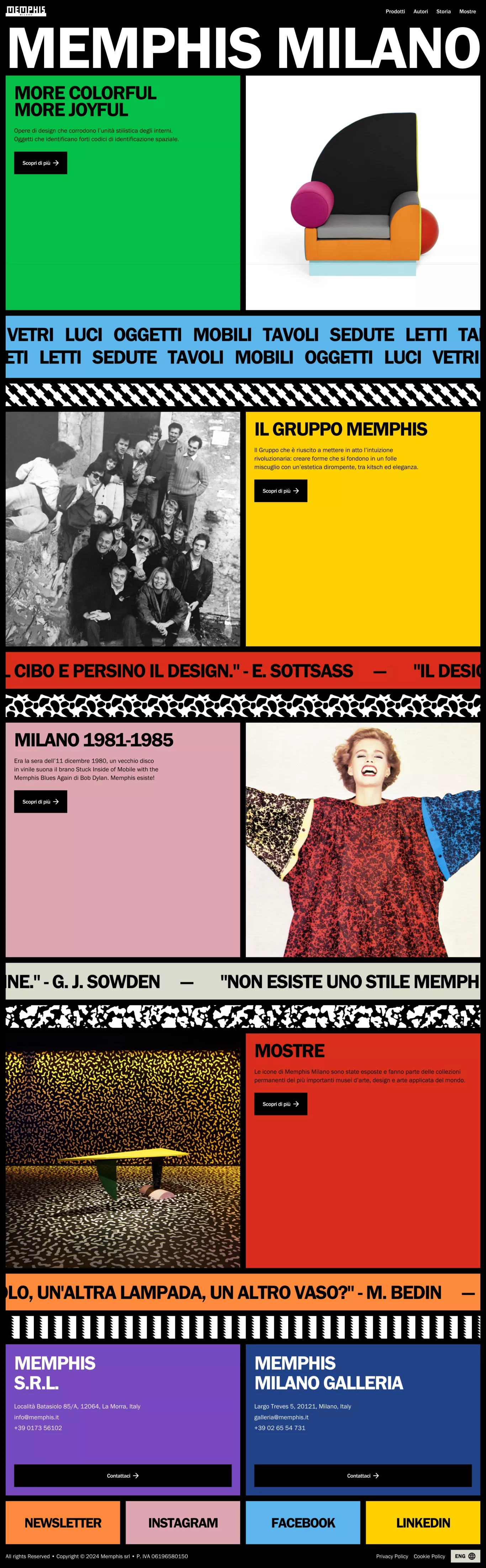 Memphis Milano ecommerce page screenshot showcasing Design and Furniture & Interiors design
