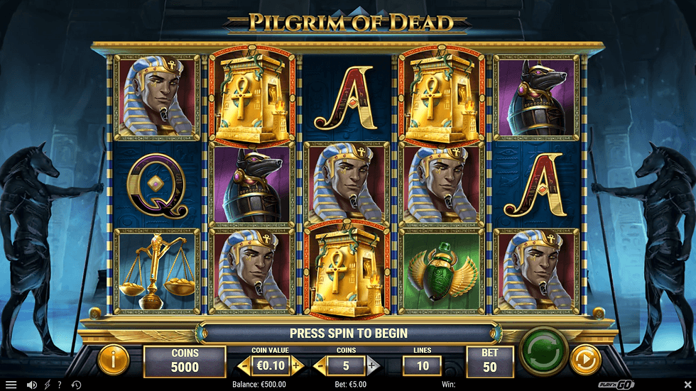 Pilgrim of Dead — grille de jeu sur ordinateur avec symboles égyptiens