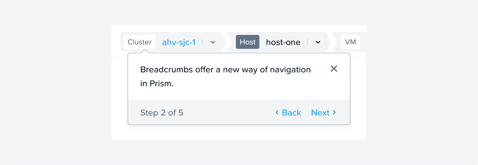 A breadcrumb with a tutorial popover showing its usage