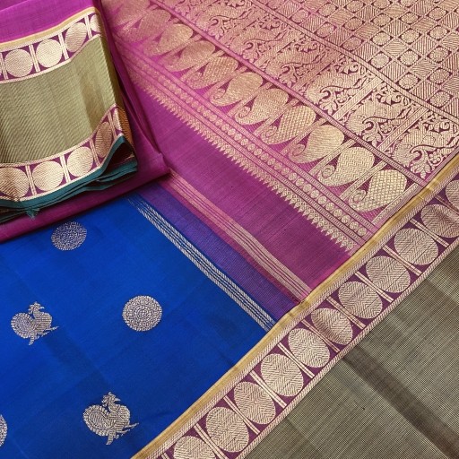 Royal Blue and Magenta Kanchivaram Silk Saree