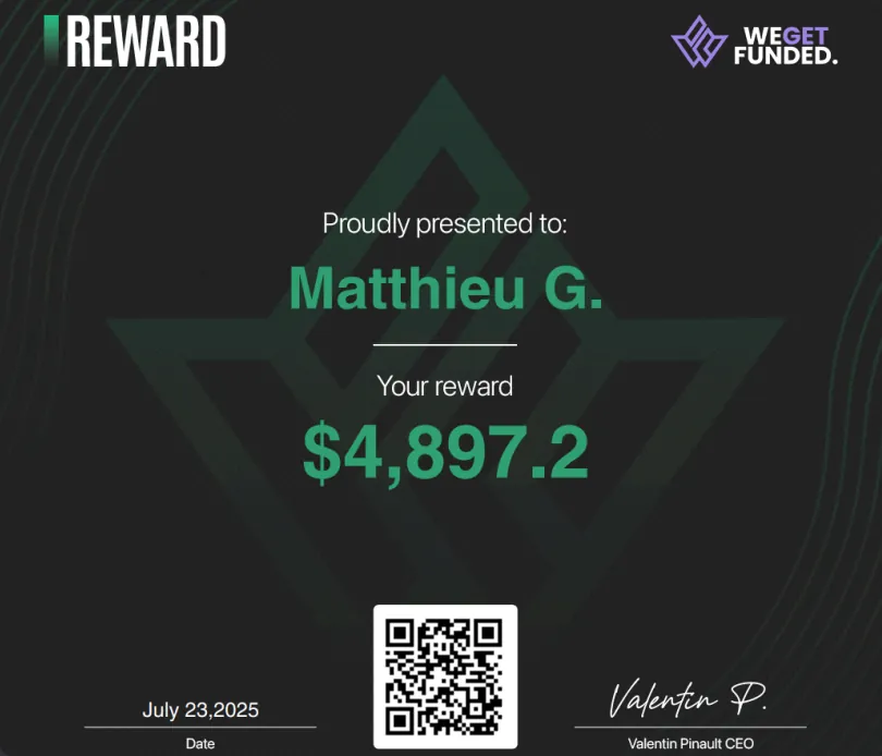 Preuve de payout WeGetFunded d'un membre LST