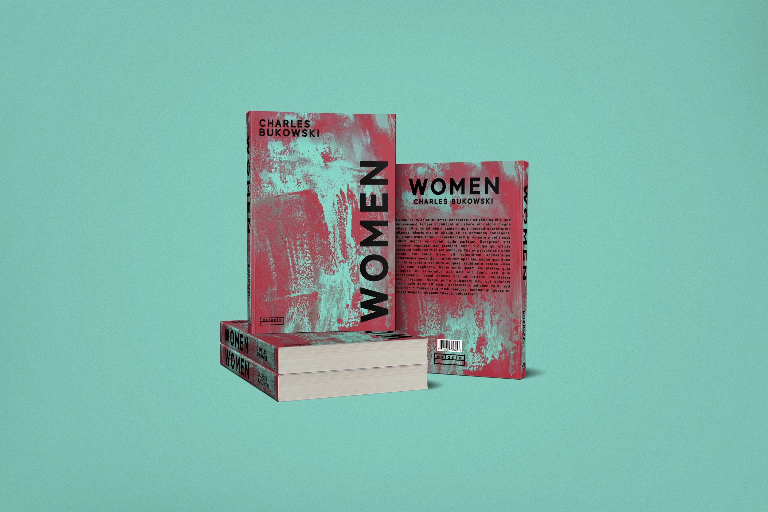 Editorial book cover design for Women by Charles Bukowski featuring bold typography and textured artwork in a contemporary graphic design concept.