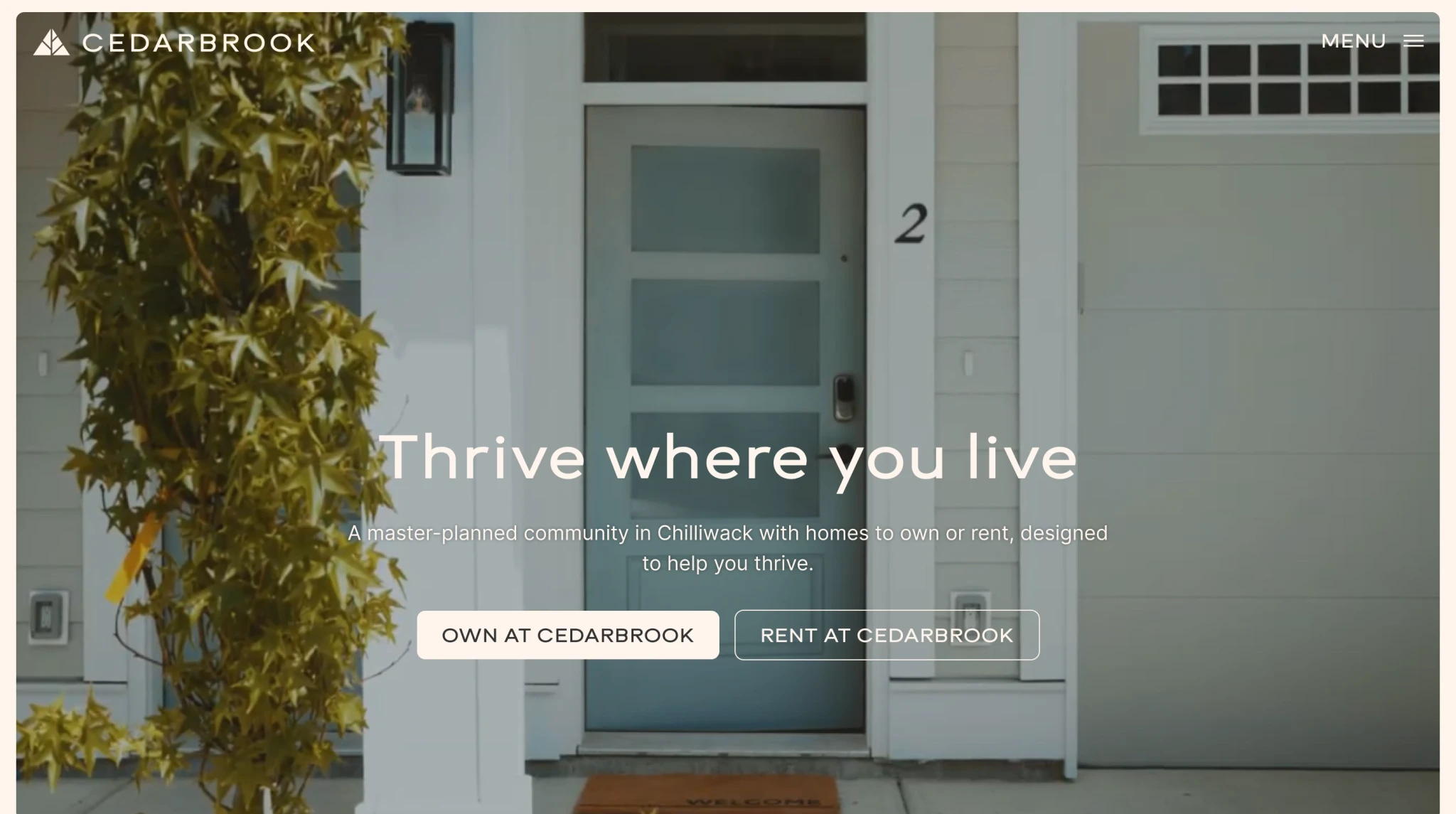 Cedarbrook website section highlighting thrive where live from the completed creative project
