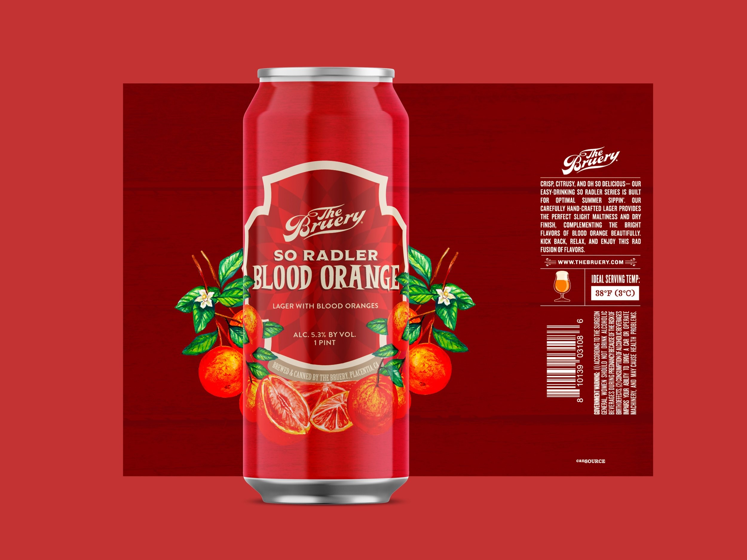 The Bruery Blood Orange can design on red background