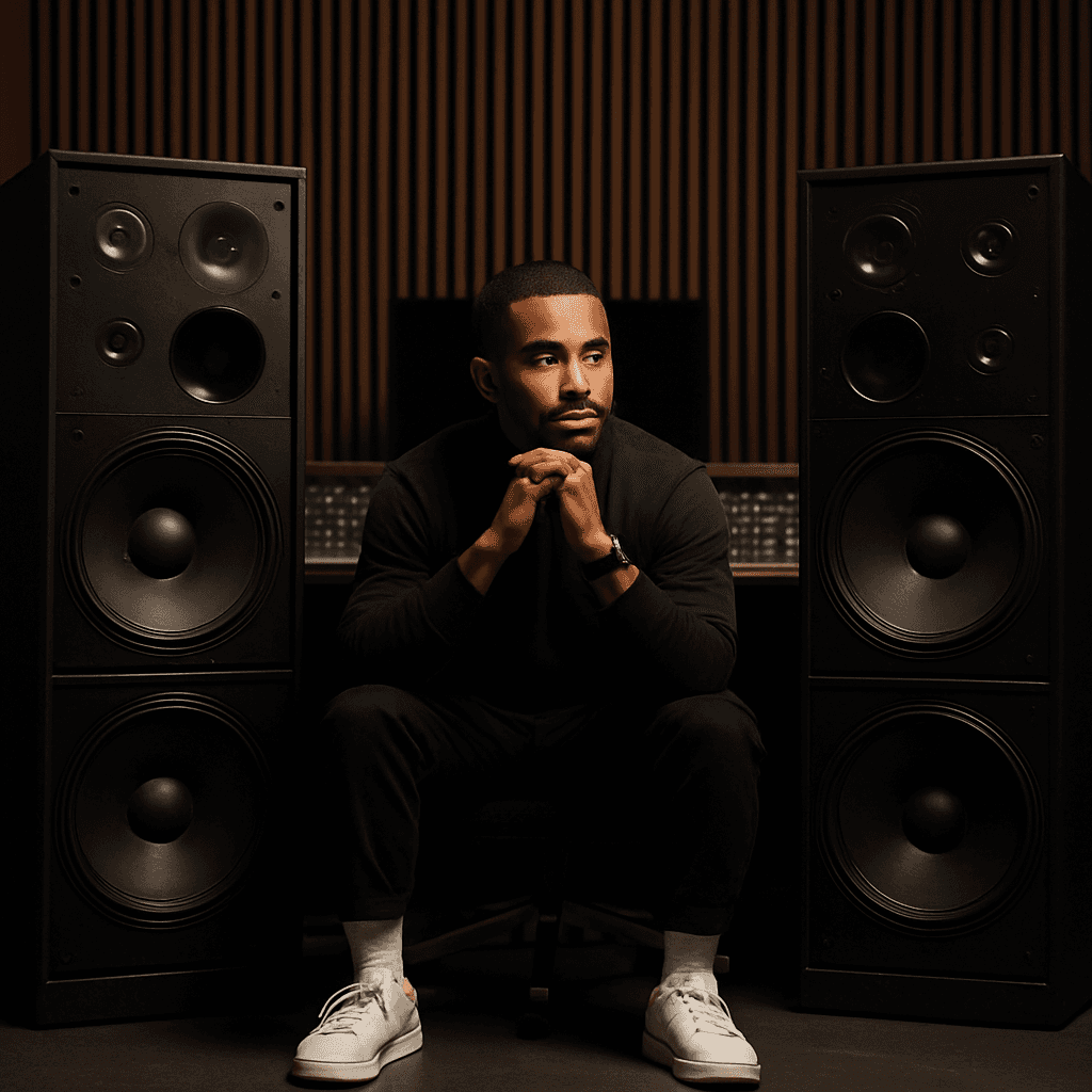 Music Producer sitting at his desk