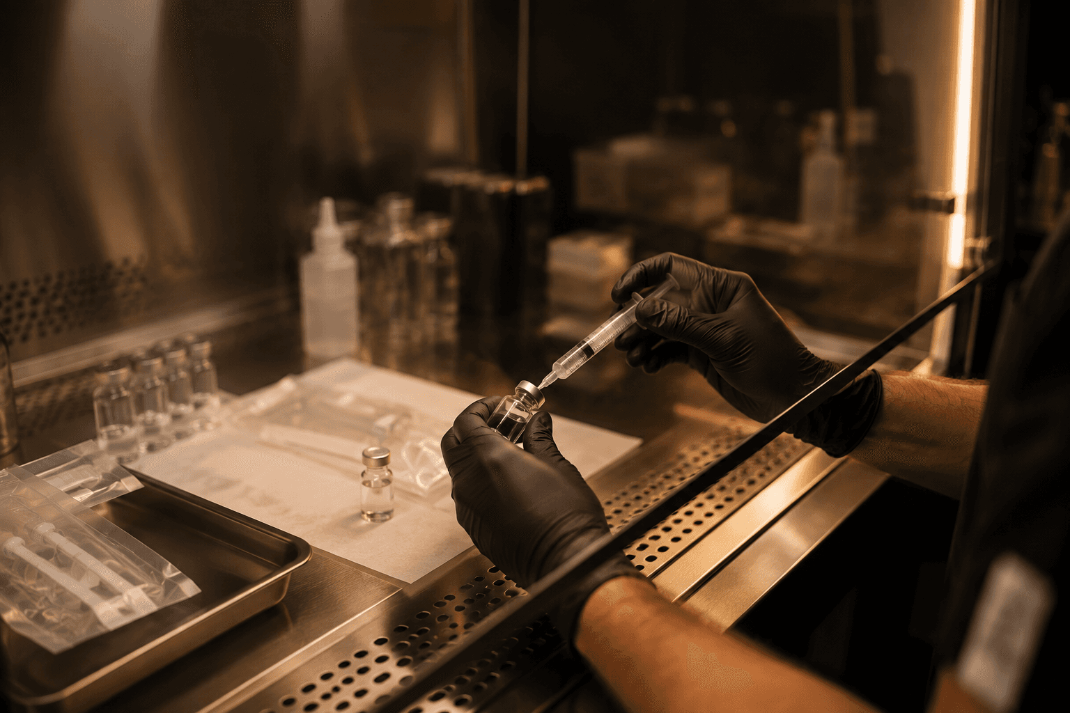 Robotic arm handling vials in a laboratory