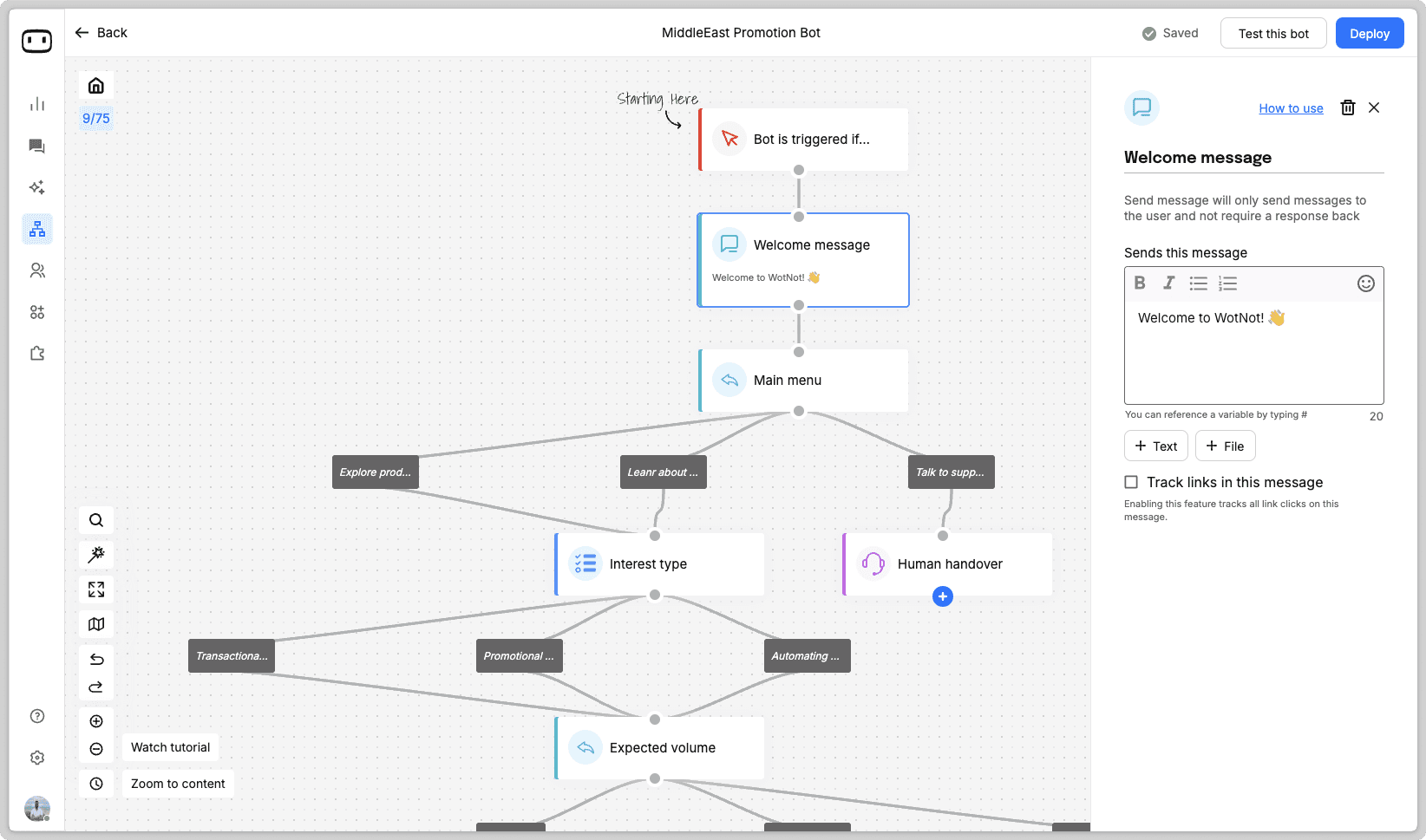 image of whatsapp bot flow in bot builder