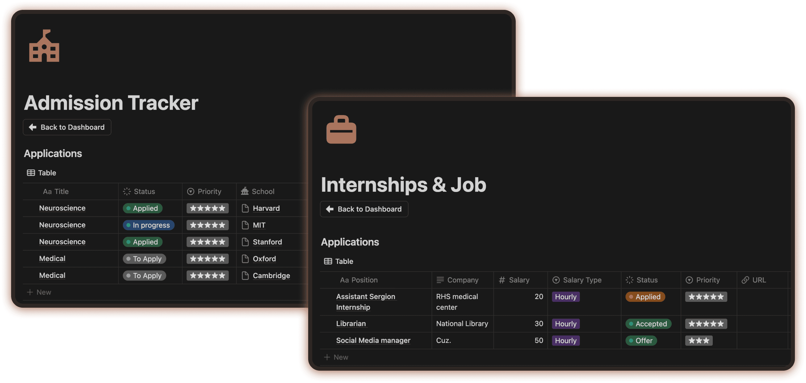 Notion Student OS - Admission and Job Tracker
