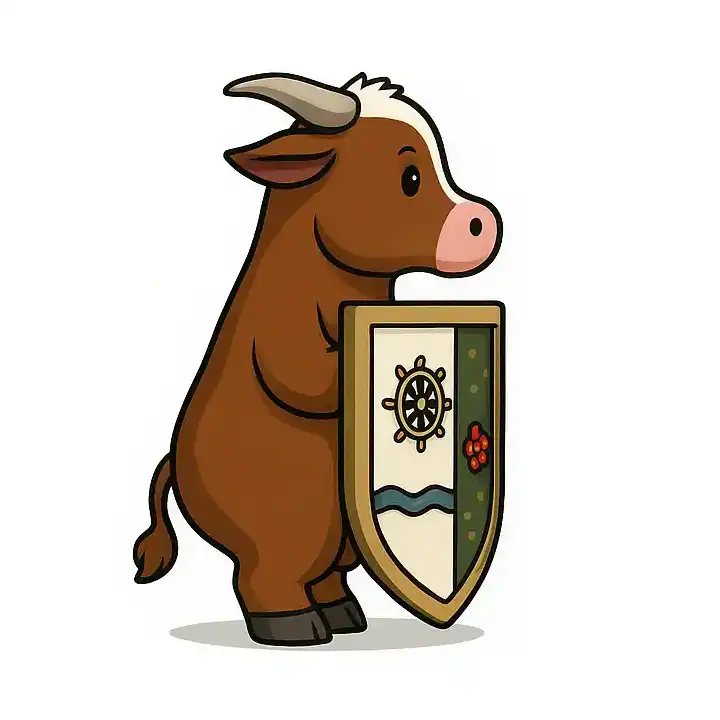 zicht van opzij op de koe met schild